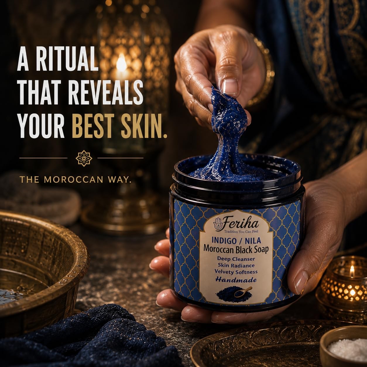 Traditional Moroccan Black Soap with Moroccan Indigo (Nila) – Olive-Based Aut…