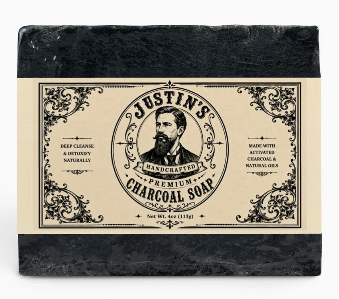 Justin’s Handcrafted Premium Activated Charcoal Body, Face & Hand Soap, 4 oz