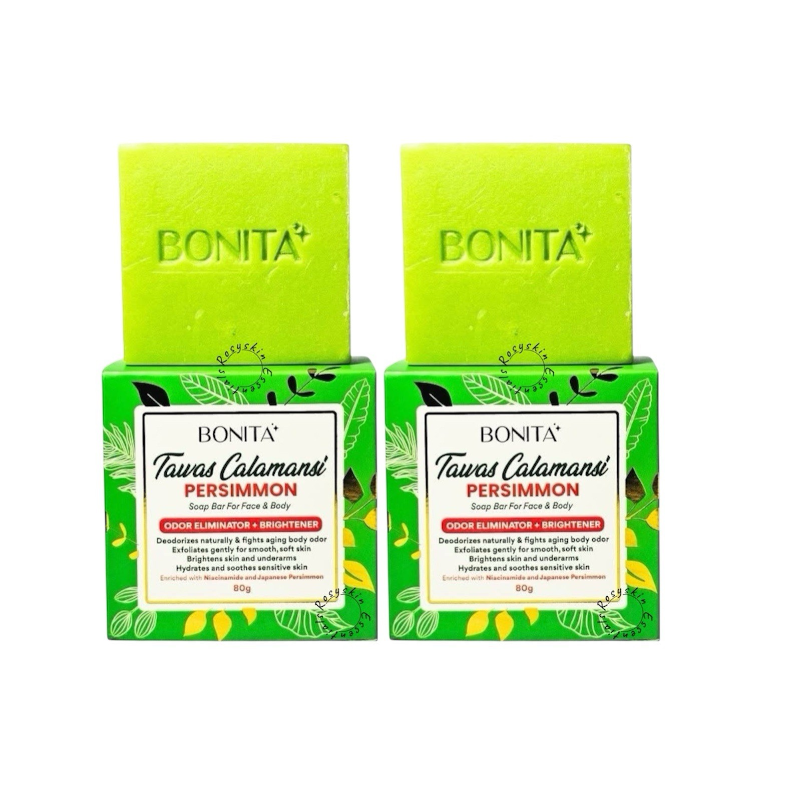 Bonita Tawas Calamansi Soap W/Persimmon For Face & Body Bar Soap 80g X 2 Bars