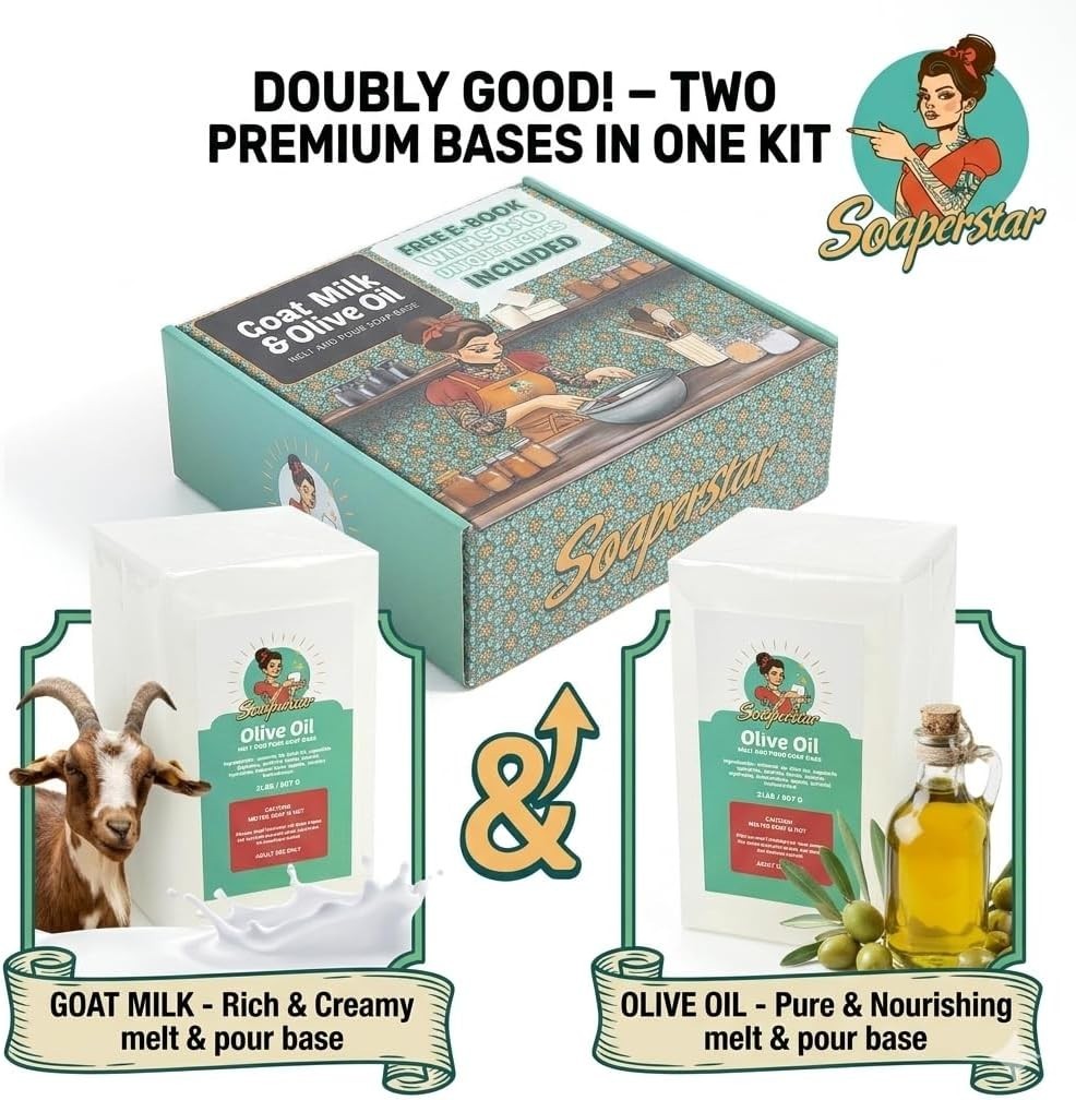 Olive Oil & Goat Milk Melt and Pour Soap Base Kit with Free 50+10 Exclusive S…