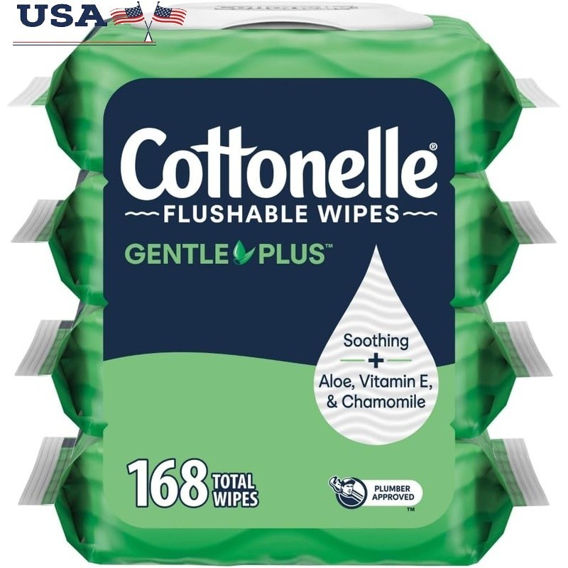 Flushable Wet Wipes 168 Count Plant-Based Soft Sensitive Skin Gentle Cleansing