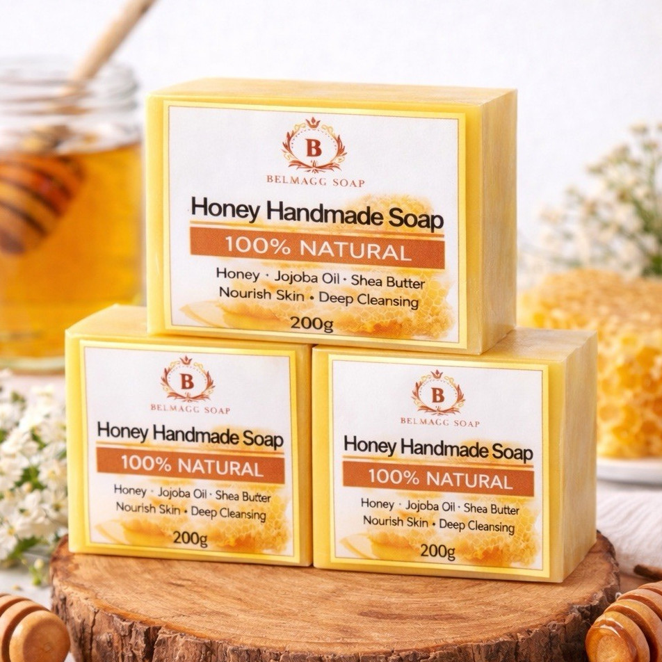 3bars Soap Honey Body Bar Soap Handmade All Natural Shea Butter Jojoba 200g