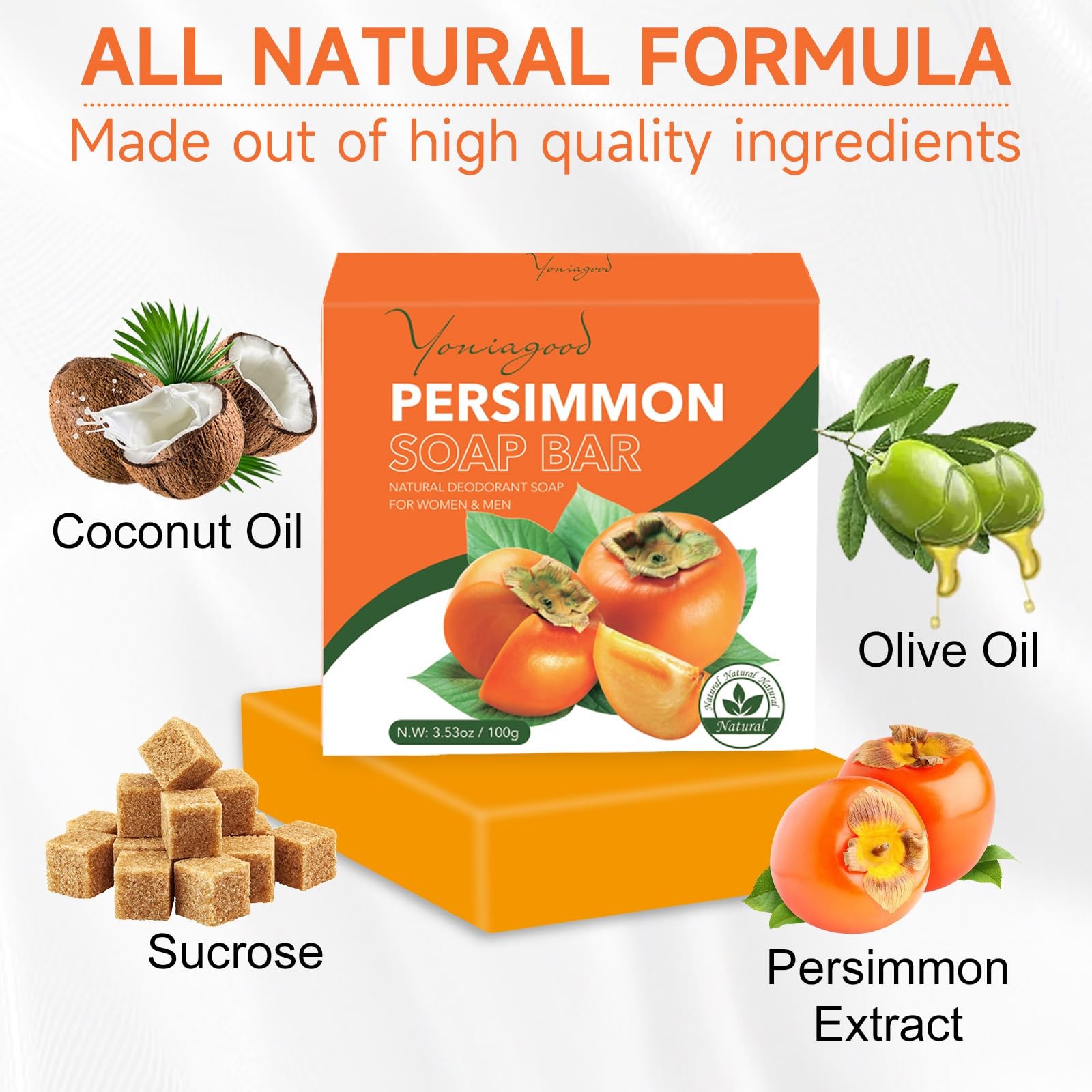 3 PCS Persimmon Soap Bar for Body Odor Control, Natural Deodorant Body Bar So…