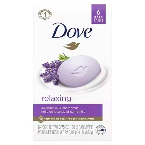 Dove (6 BARS) RELAXING Lavender Oil & Chamomile Moisturizing Soap,3.75 0Z C/U
