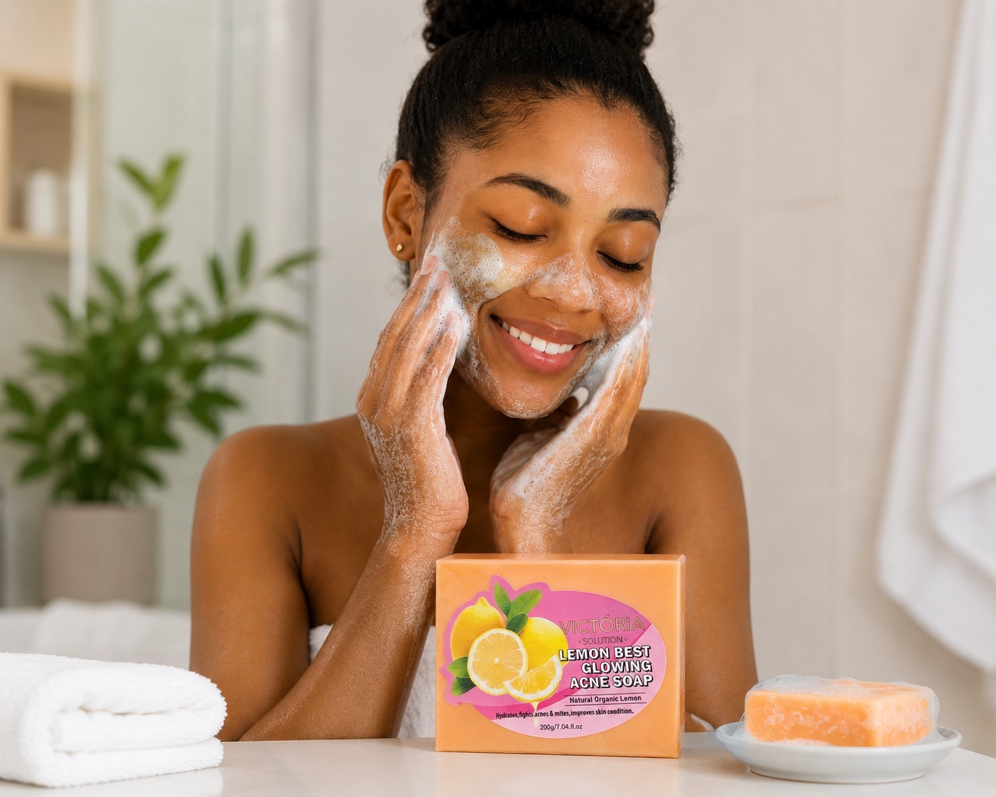 Victória Solution Lemon Best Acne Soap Lemon Glowing 200g Body Face Hands