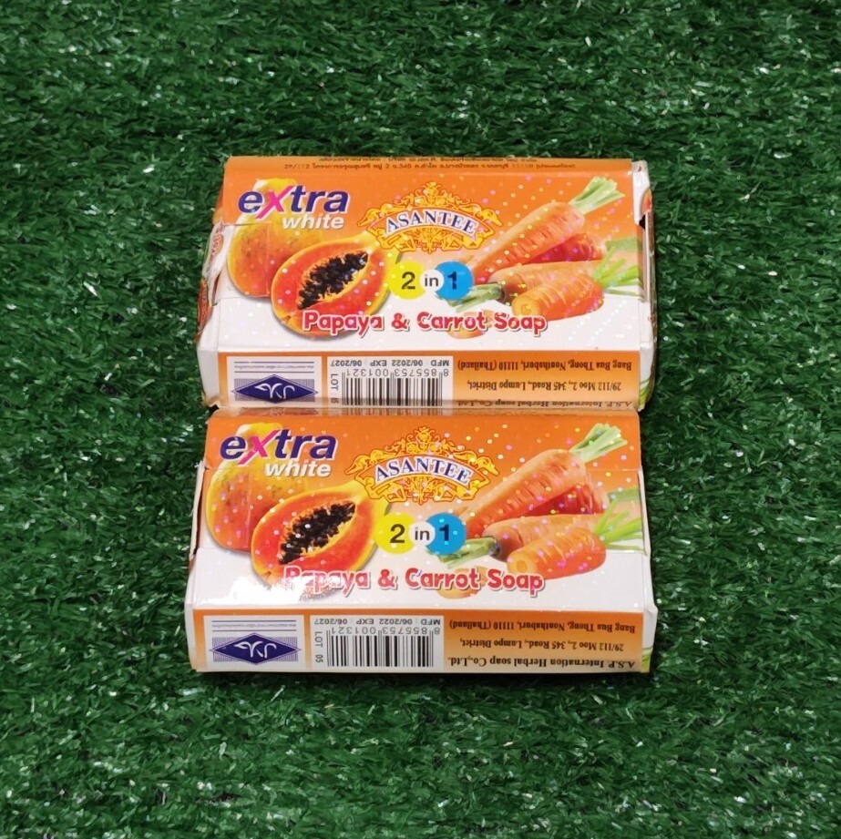 LOT OF 2 Asantee Papaya & Carrot Thailand Herbal Lightening 2 In 1 Soap Extra Wh