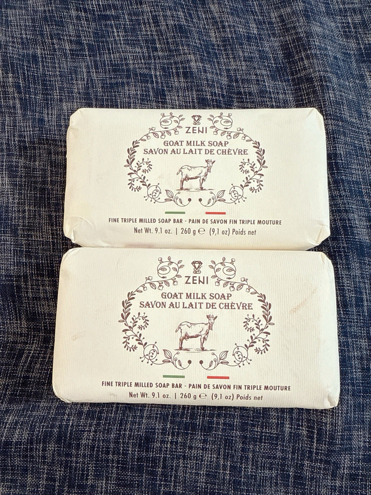 2 pcs ZENI Scent : GOAT MILK fine Milled ITALIAN Soap Bar 9.1 Oz/each
