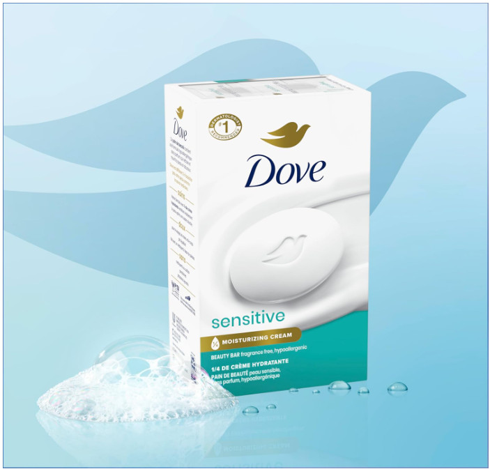 Dove Sensitive Skin Beauty Bar Soap 8 Pack Fragrance Free Hypoallergenic