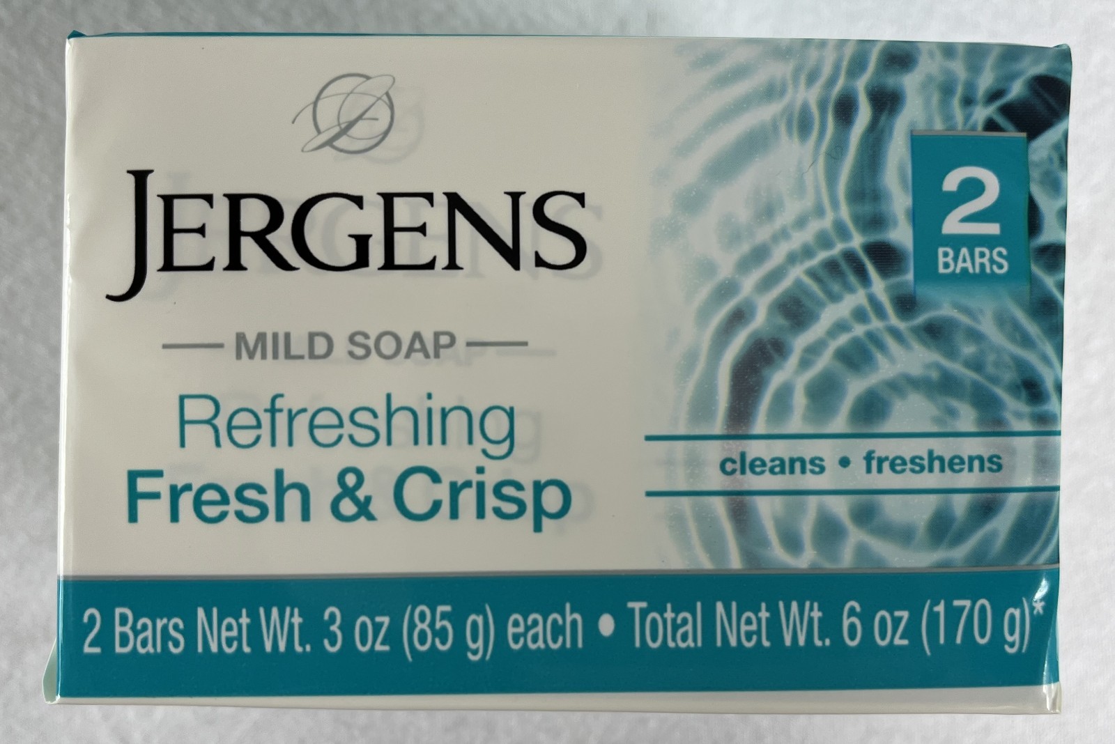 Jergens Refreshing fresh& Crisp Mild Soap 6 Bars (3 packs x 2 ) 3 Oz Each