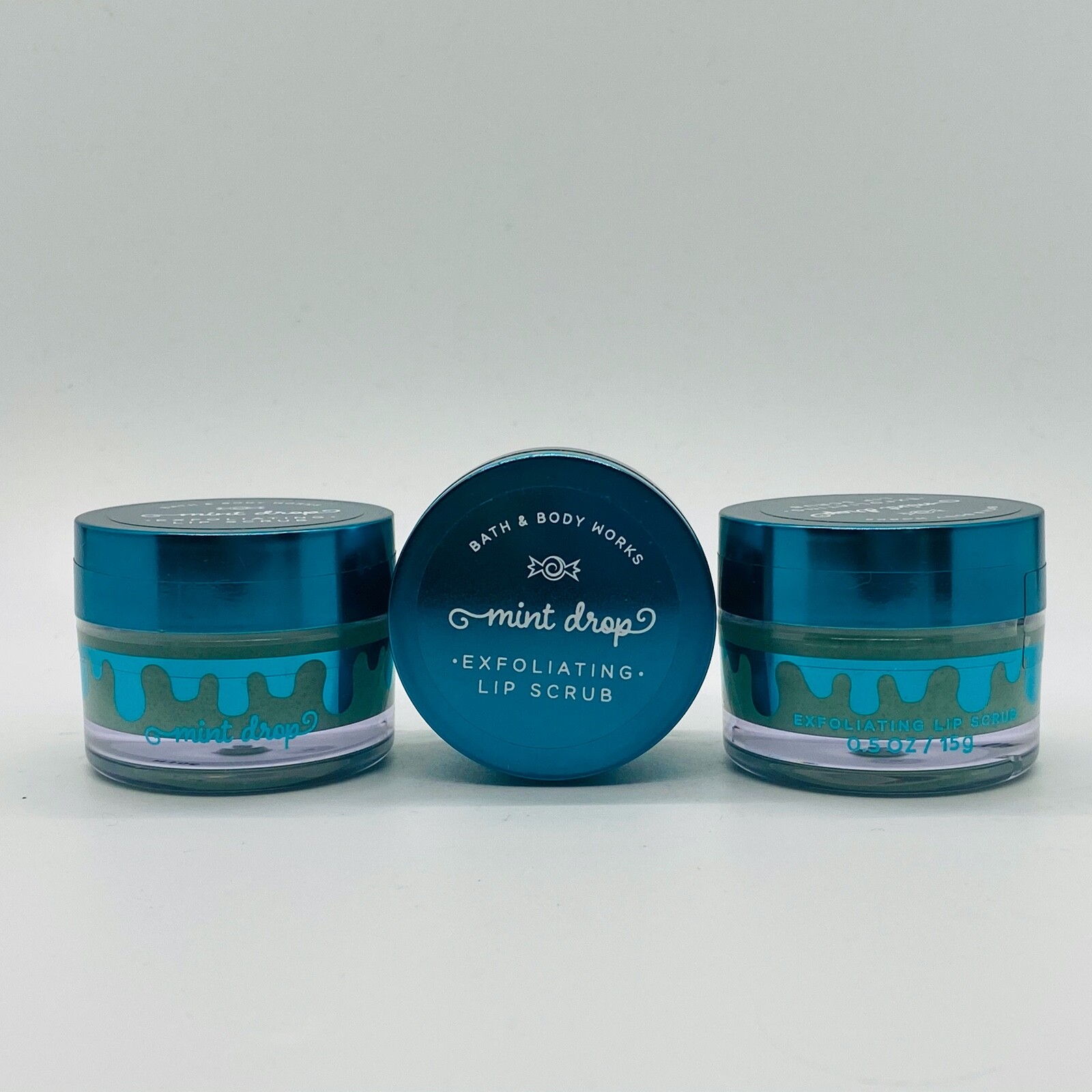 3-Pack Bath & Body Works MINT DROP Exfoliating Lip Scrub 0.5 oz/15 g Each