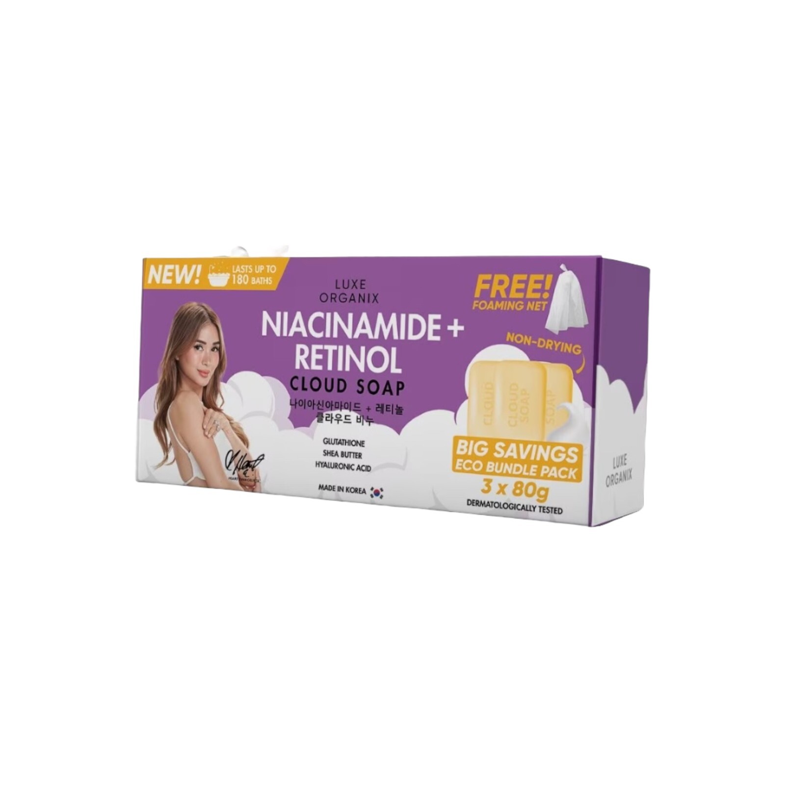 Luxe Organix Niacinamide + Retinol Cloud Soap 3x 80g (Eco Bundle Pack)