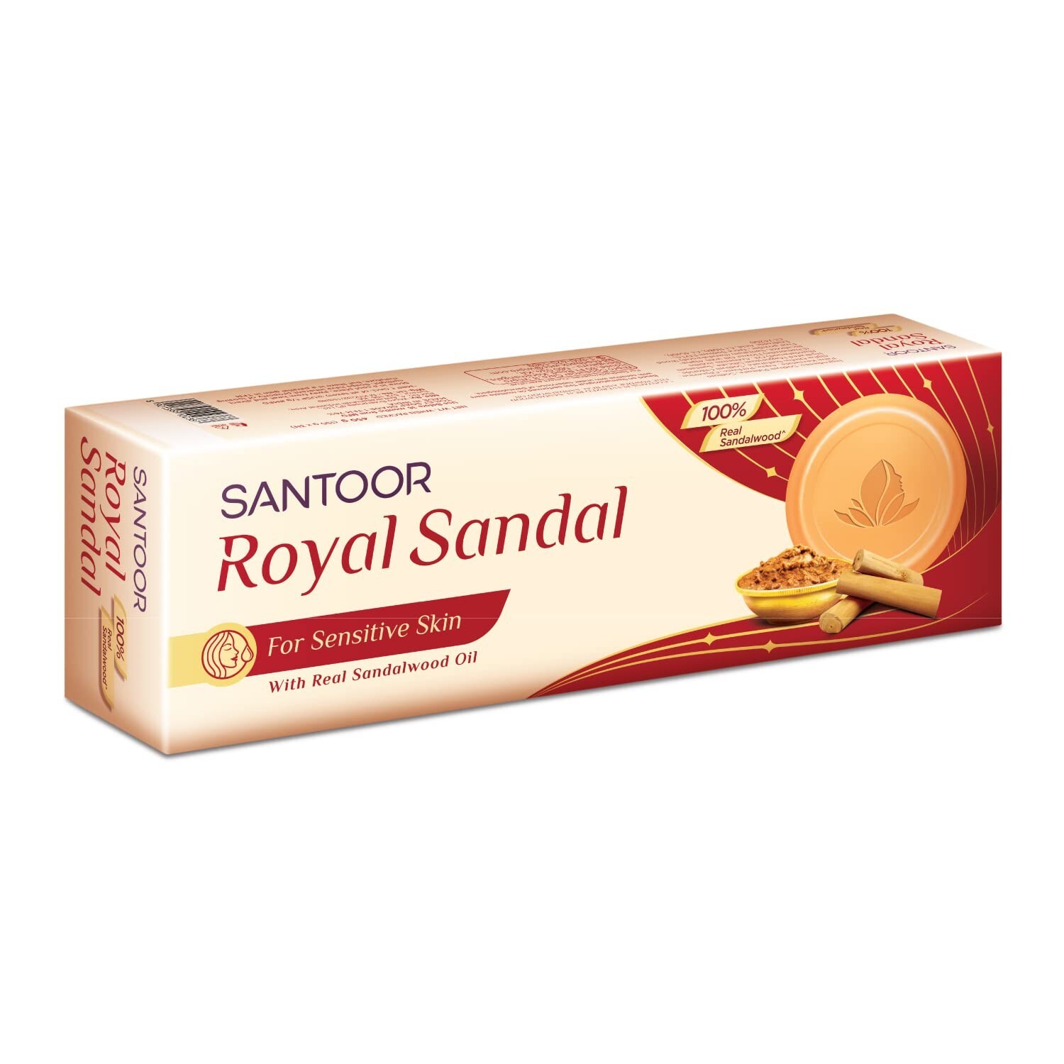 Santoor Royal Sandal Bathing Soap for Sensitive Skin| 100% Sandalwood Oil & Powd