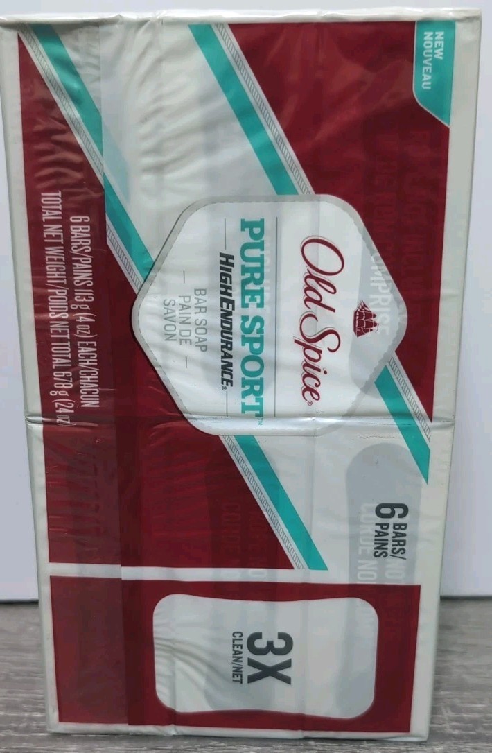 Old Spice High Endurance Pure Sport Scent Fresh Cleansing Bar Soap 4 Oz EA x6