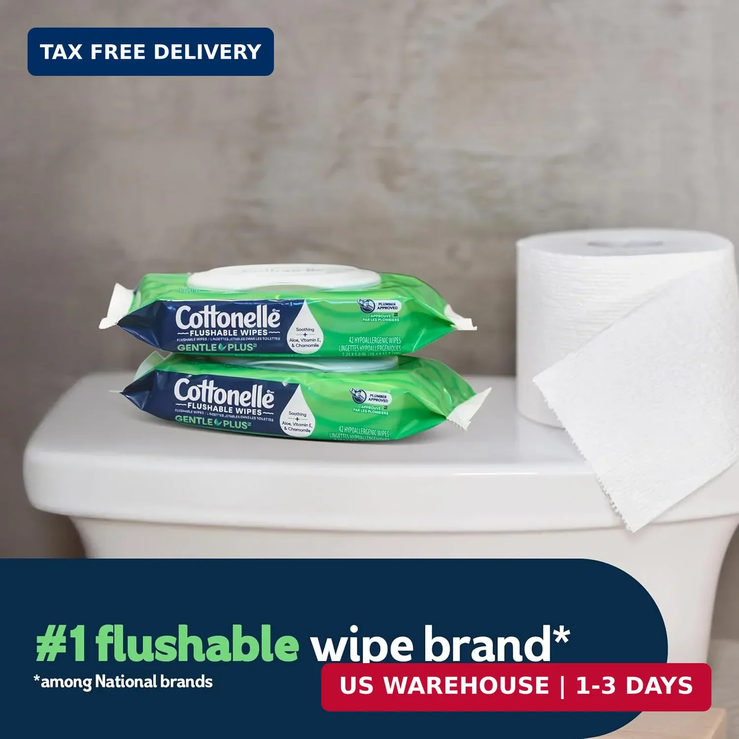 Cottonelle GentlePlus Flushable Wet Wipes with Aloe & Vitamin E, 4 Flip-Top Pack