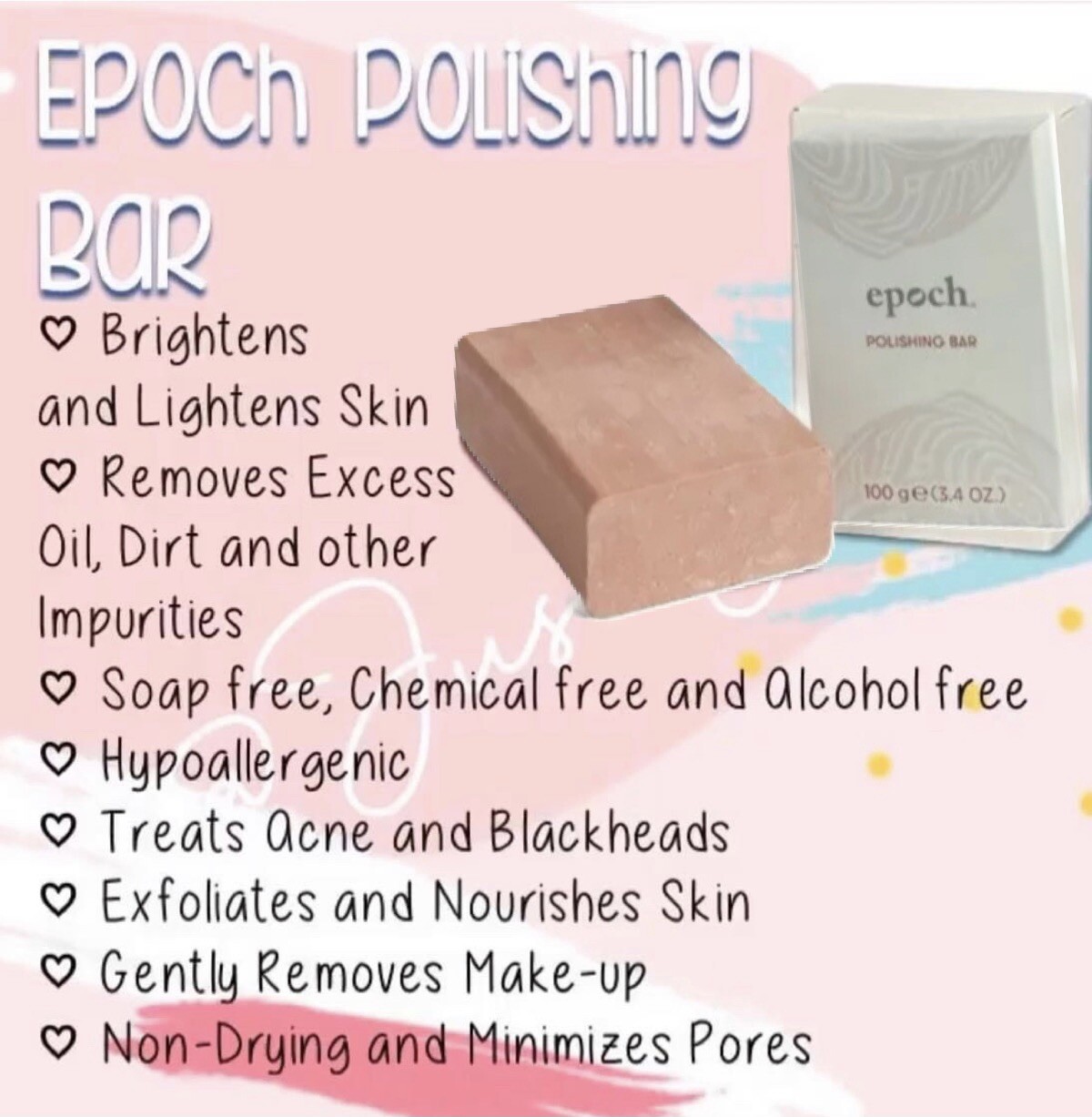 (Out Of stock) Epoch Polishing Bar Soap 3.4oz 100g Removes dead skin, dirt, Oil