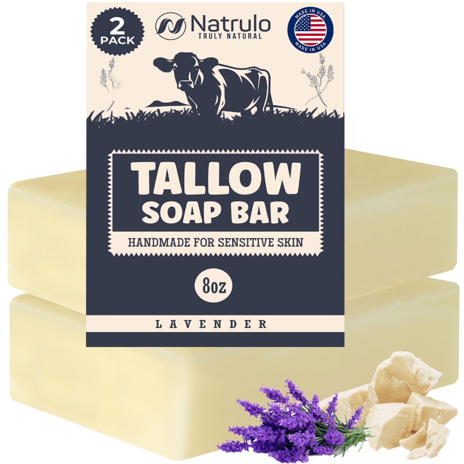 Beef Tallow Soap Bar – All Natural Grass Fed 4 Ounce (Pack of 2)