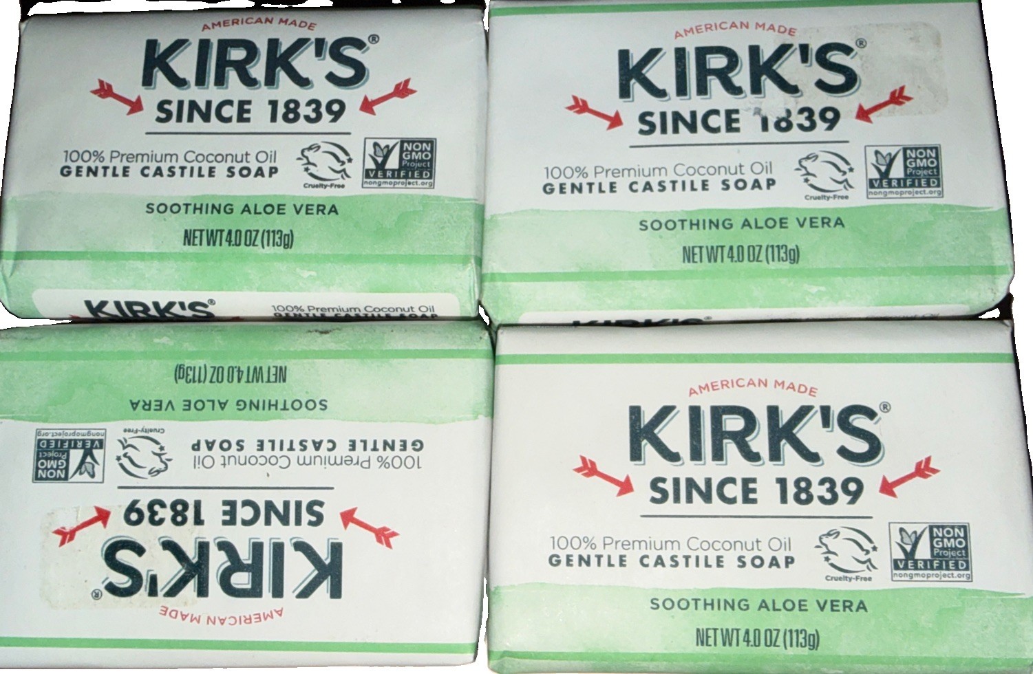 Kirk’s 🇺🇸100% Premium Coconut Oil GENTLE CASTILE SOAP -SOOTHING ALOE VERA- x 4