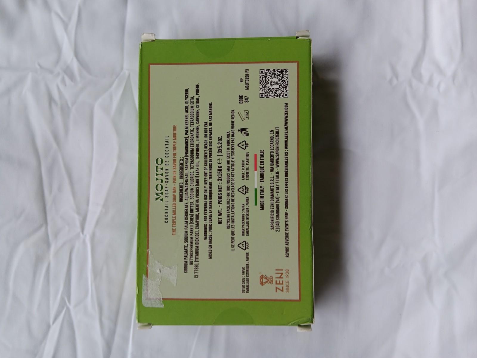 ZENI FINE TRIPLE MILLED SOAP BAR (3 BARS )5.2 Oz EACH ITALY-MOJITO Cooktail