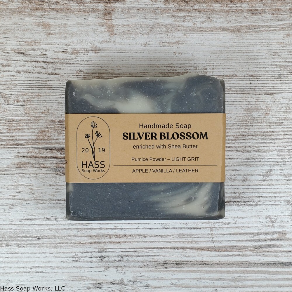 Silver Blossom Natural Handmade Bar Soap Exfoliating Apple Vanilla Leather Scent