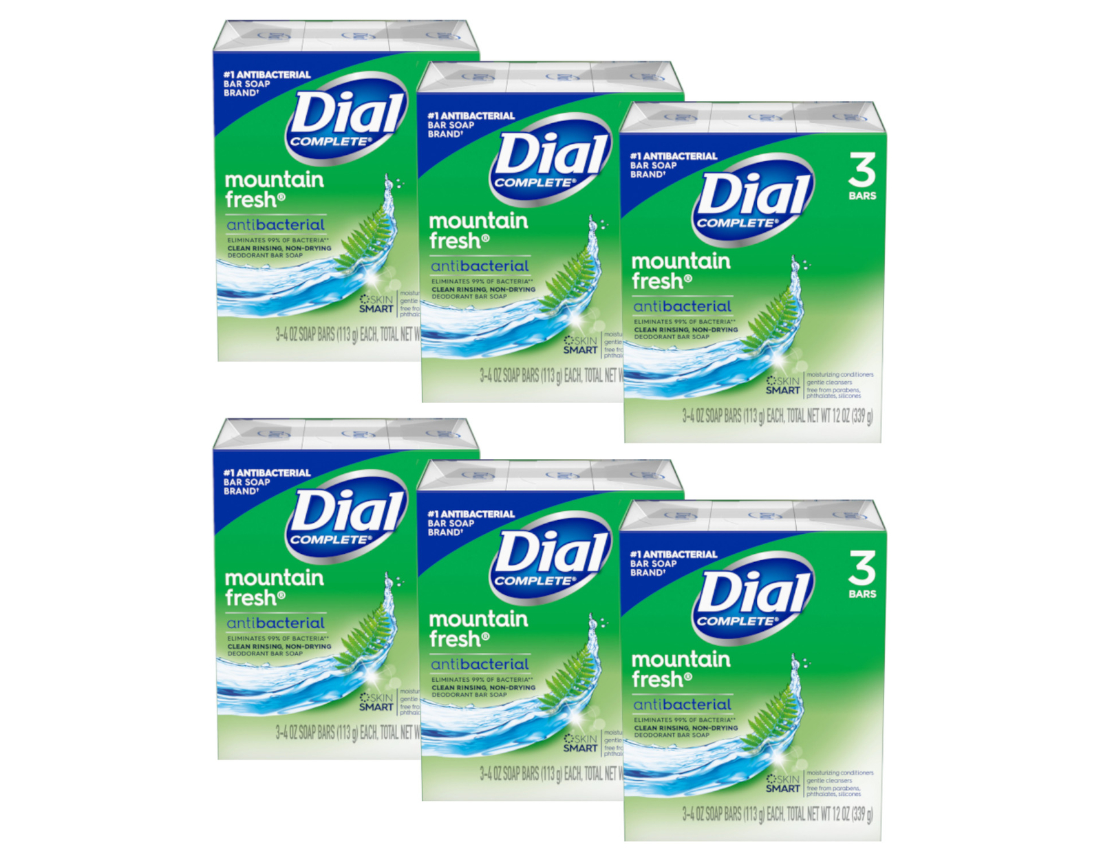 Dial Completee Mountain Fresh Antibacterial Soap 4oz. Bars, 3 Count – Pack of 6
