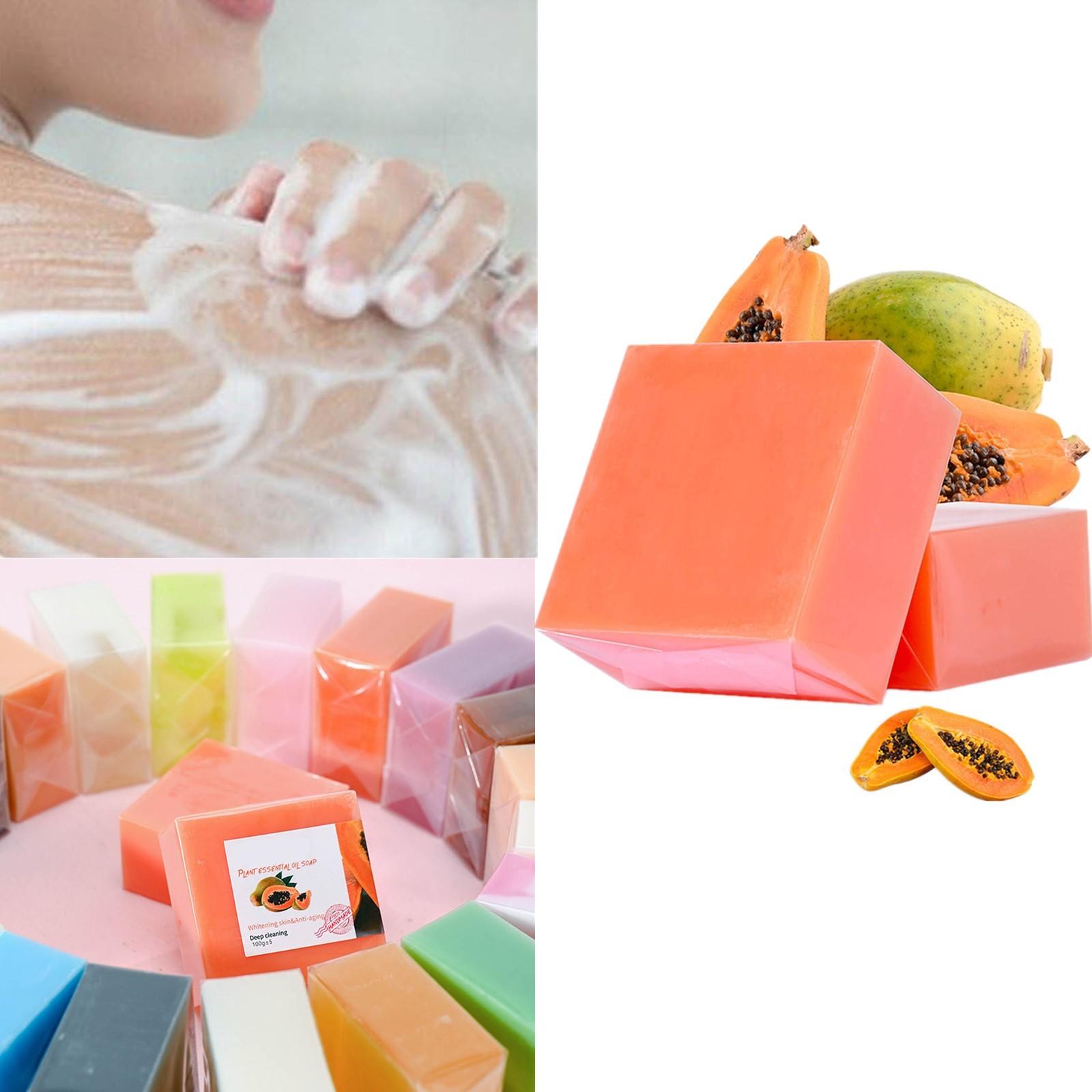 2PCS Shower Soap Skin-friendly Papaya Essential Oil Soap For Daily Use Herbal
