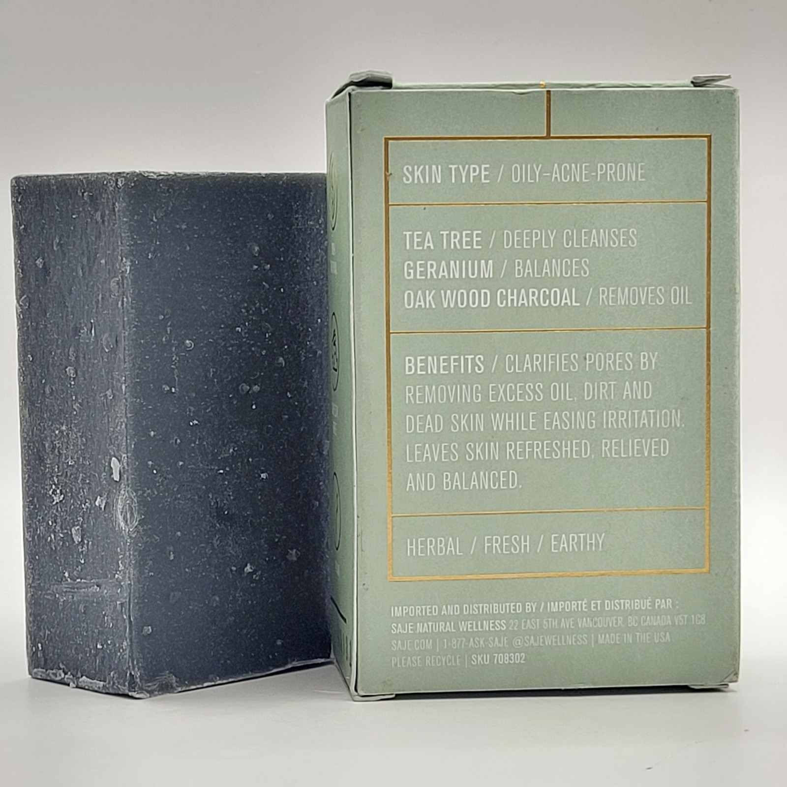 Saje CLARIETA All Natural Cleansing Soap Bar for Oily Acne Prone Skin 3.5 oz