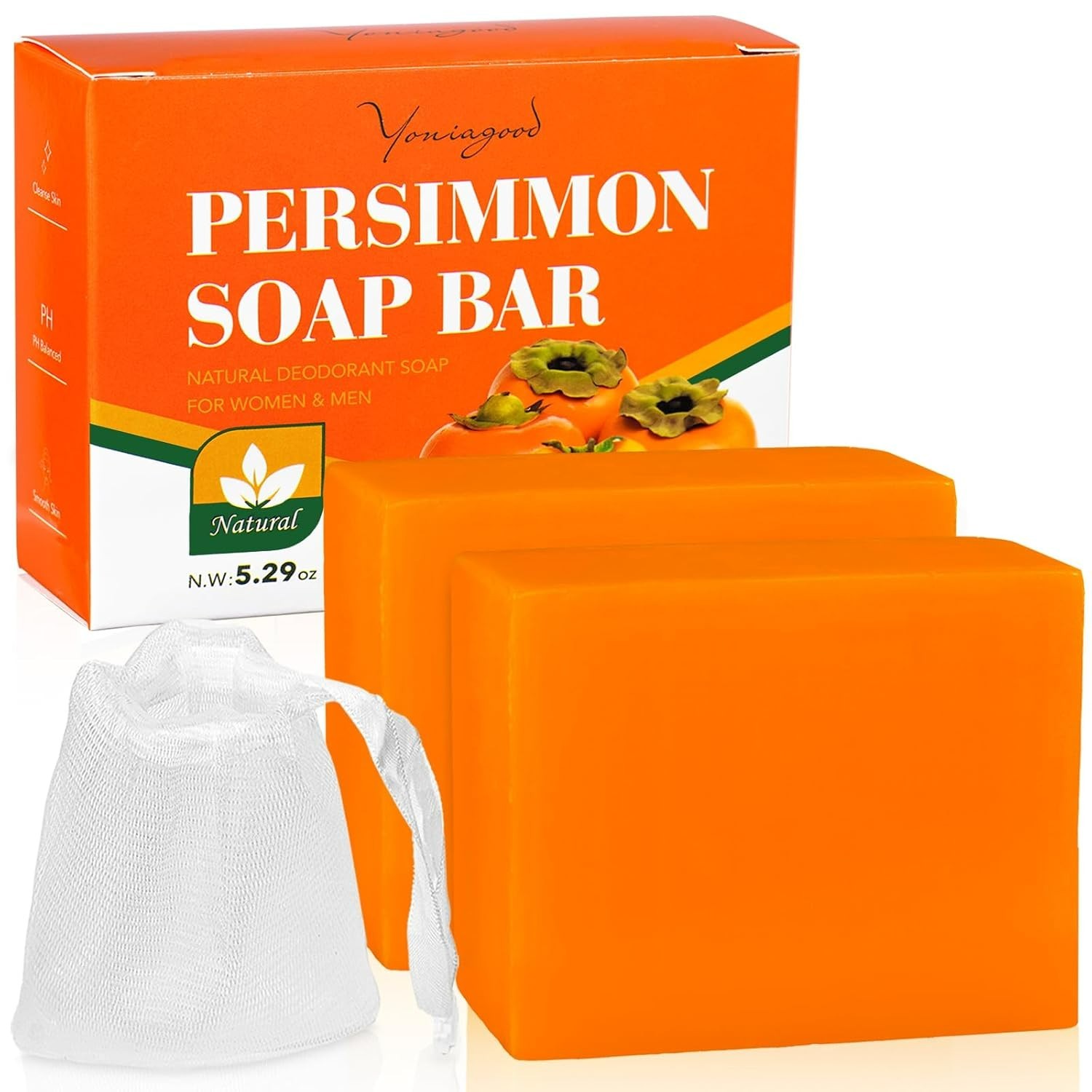 Rejuvenating Persimmon Soap Bars – 2 PCS for Odor Elimination & Skin Nourishment