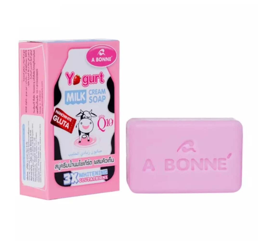 3 x A Bonne’ Yogurt Milk Cream Soap Bar Gluta Q10 Whitening Baby Body Skin 90 g