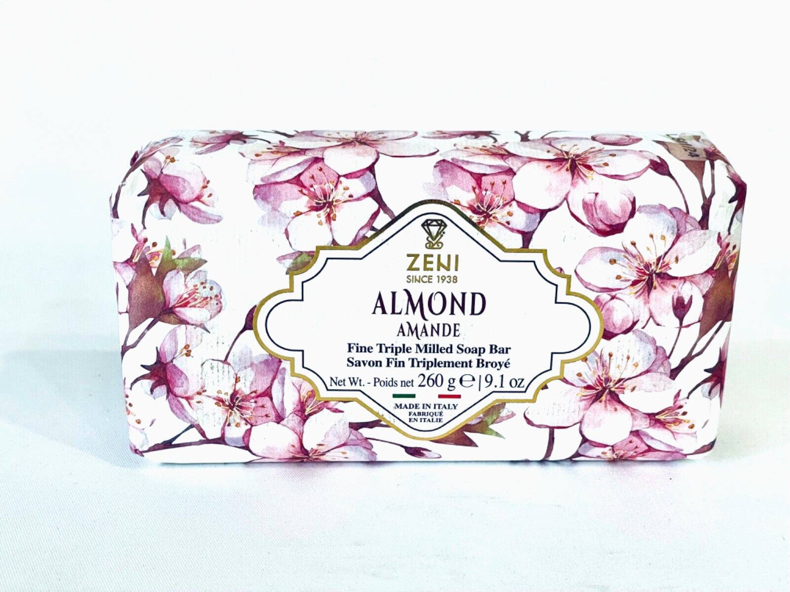 ZENI DIAMANTE ALMOND FINE TRIPLE MILLED SOAP BAR MADE IN ITALY 9.1 OZ.