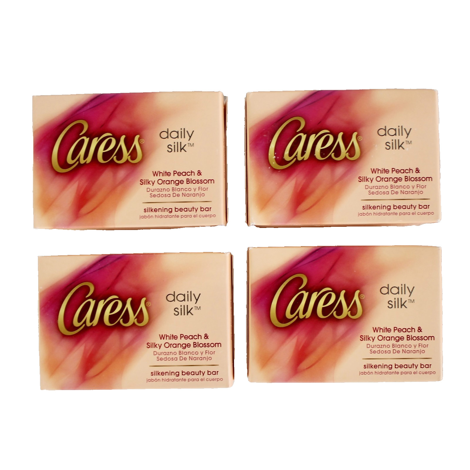 Caress Daily Silk Beauty Bar Soap Pack of 4 White Peach Orange Blossom