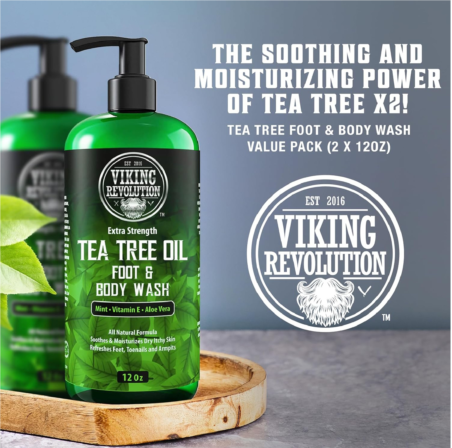 Viking Revolution Tea Tree Oil Body Wash Soap for Men – Helps Athlete’s Foot, To