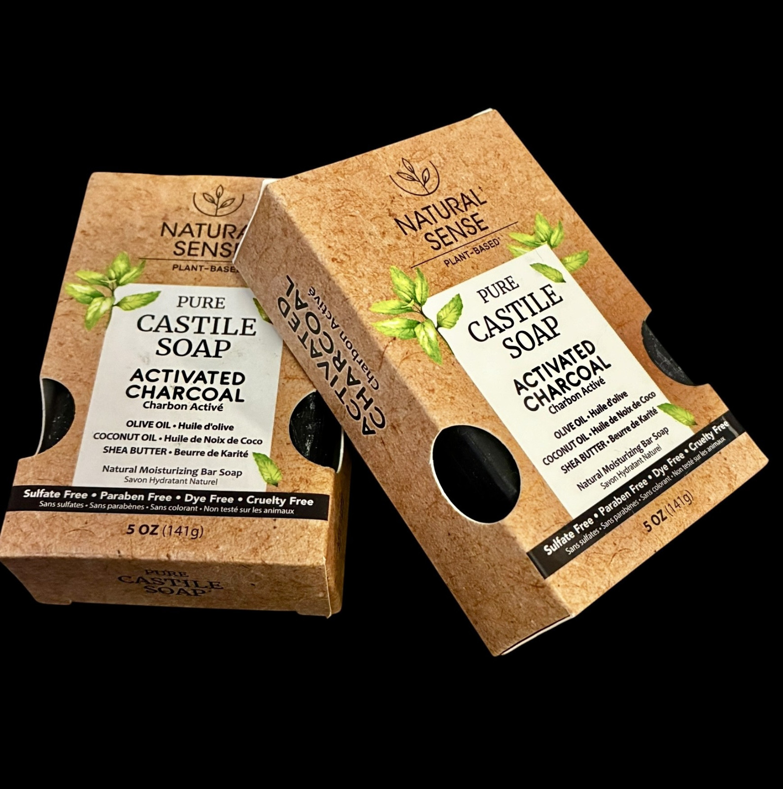 2 x Natural Sense Plant-Based Pure Castile Bar Soap Activated Charcoal 5 oz 141g
