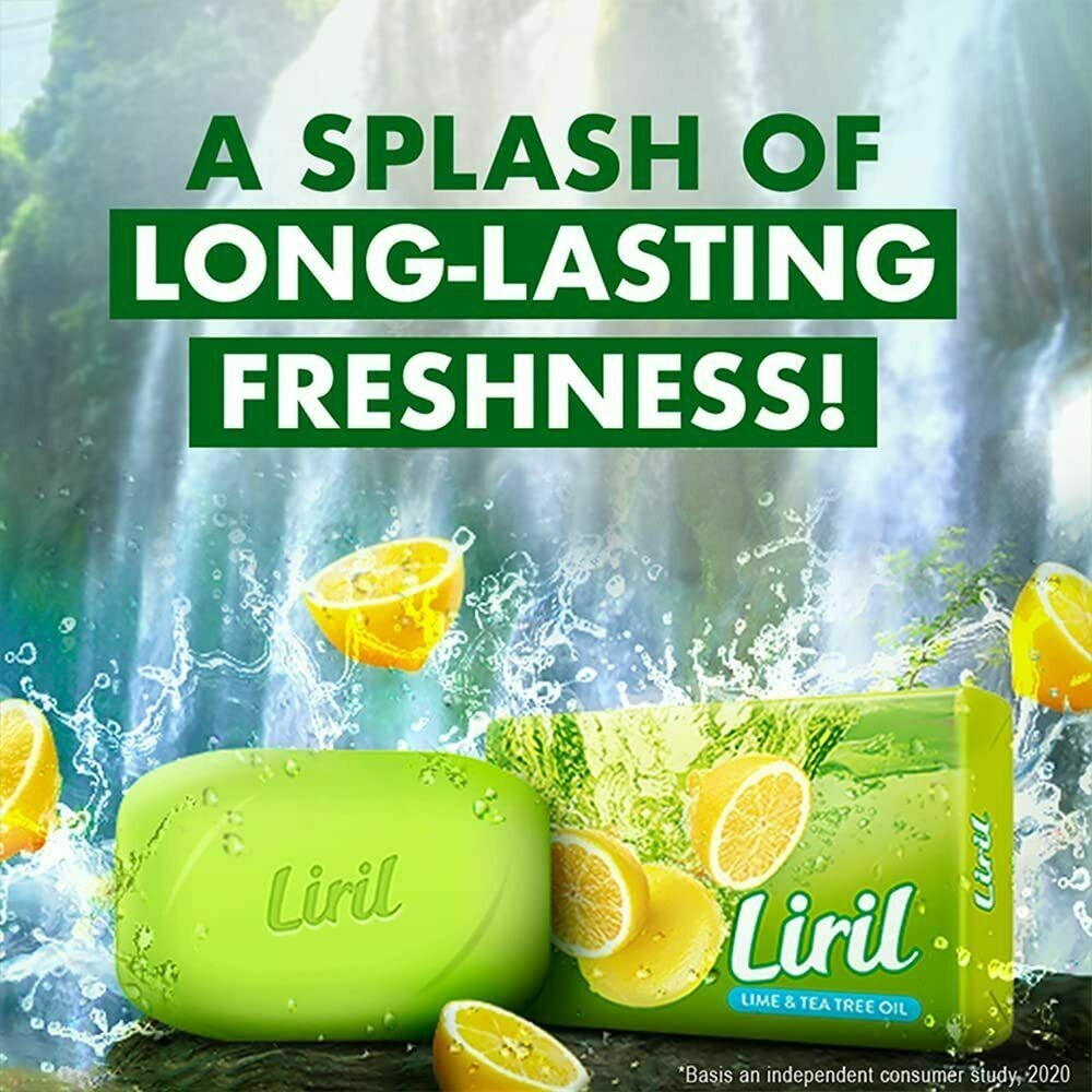 Liril Lime & Tea Tree Oil Soap 125g x 4 Bars Long Lasting Freshness Bath Soap