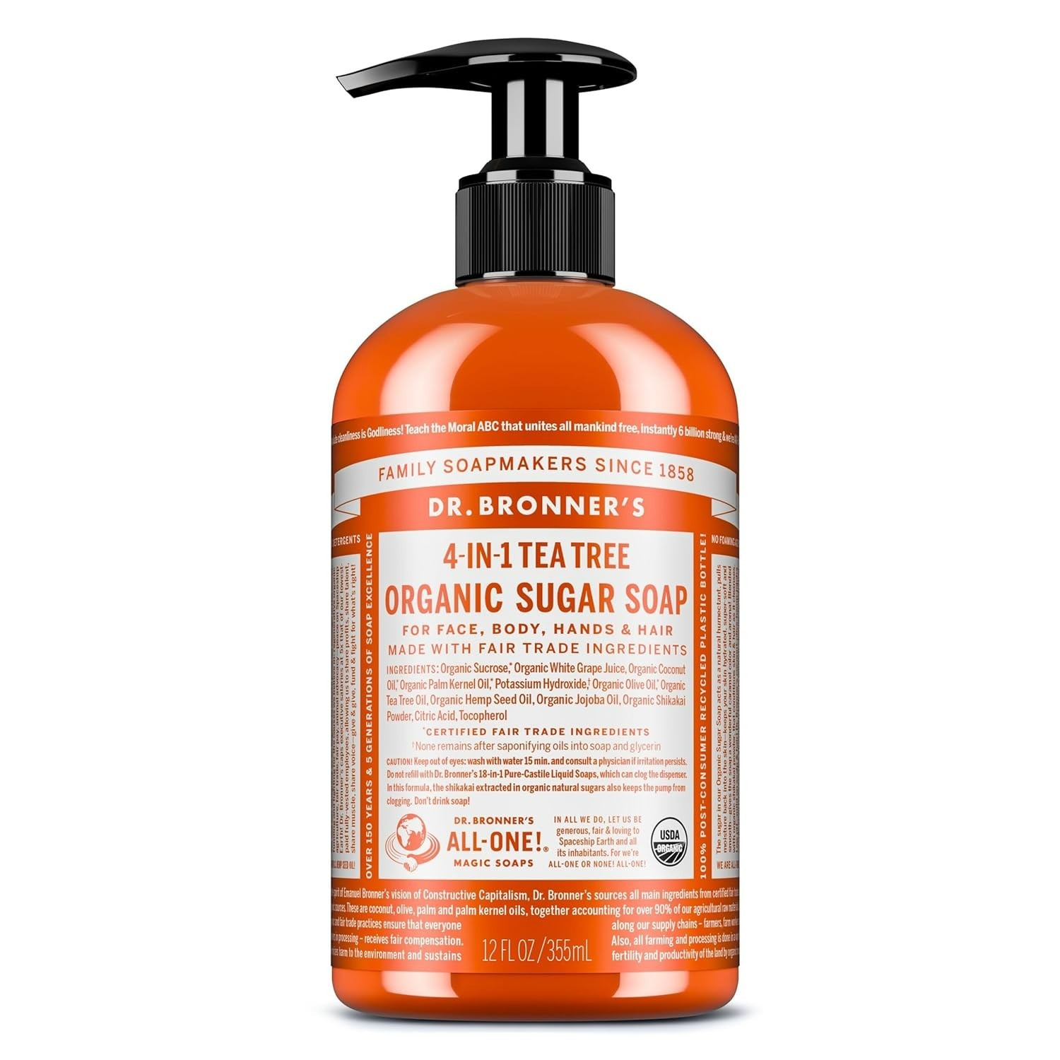 12oz Organic 4-in-1 Sugar Soap with Tea Tree – Perfect for Hands, Body, Hair