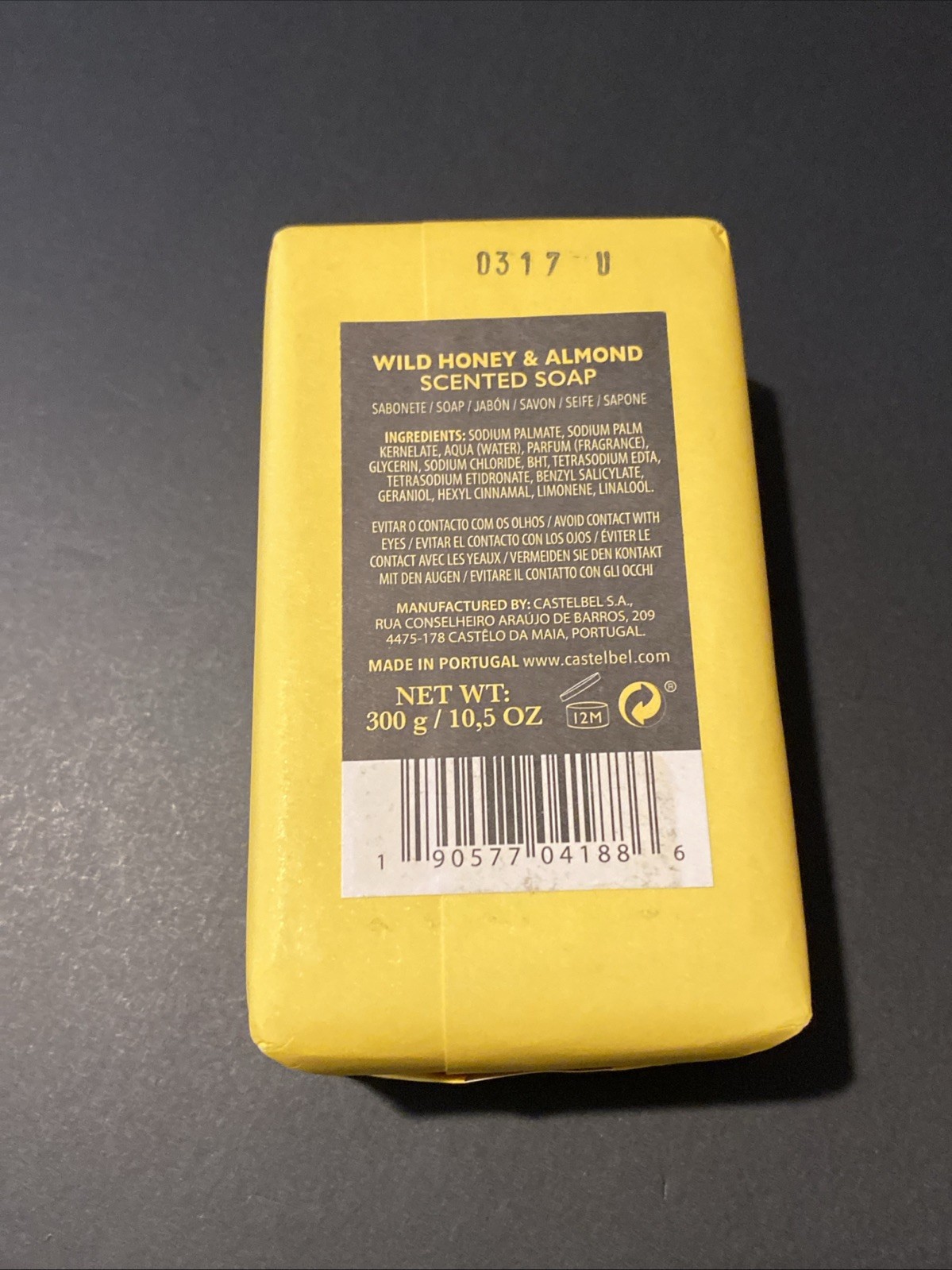 Castelbel Luxury Bath, Kitchen Bar Soap Wild Honey & Almond Revigorating 10.5oz