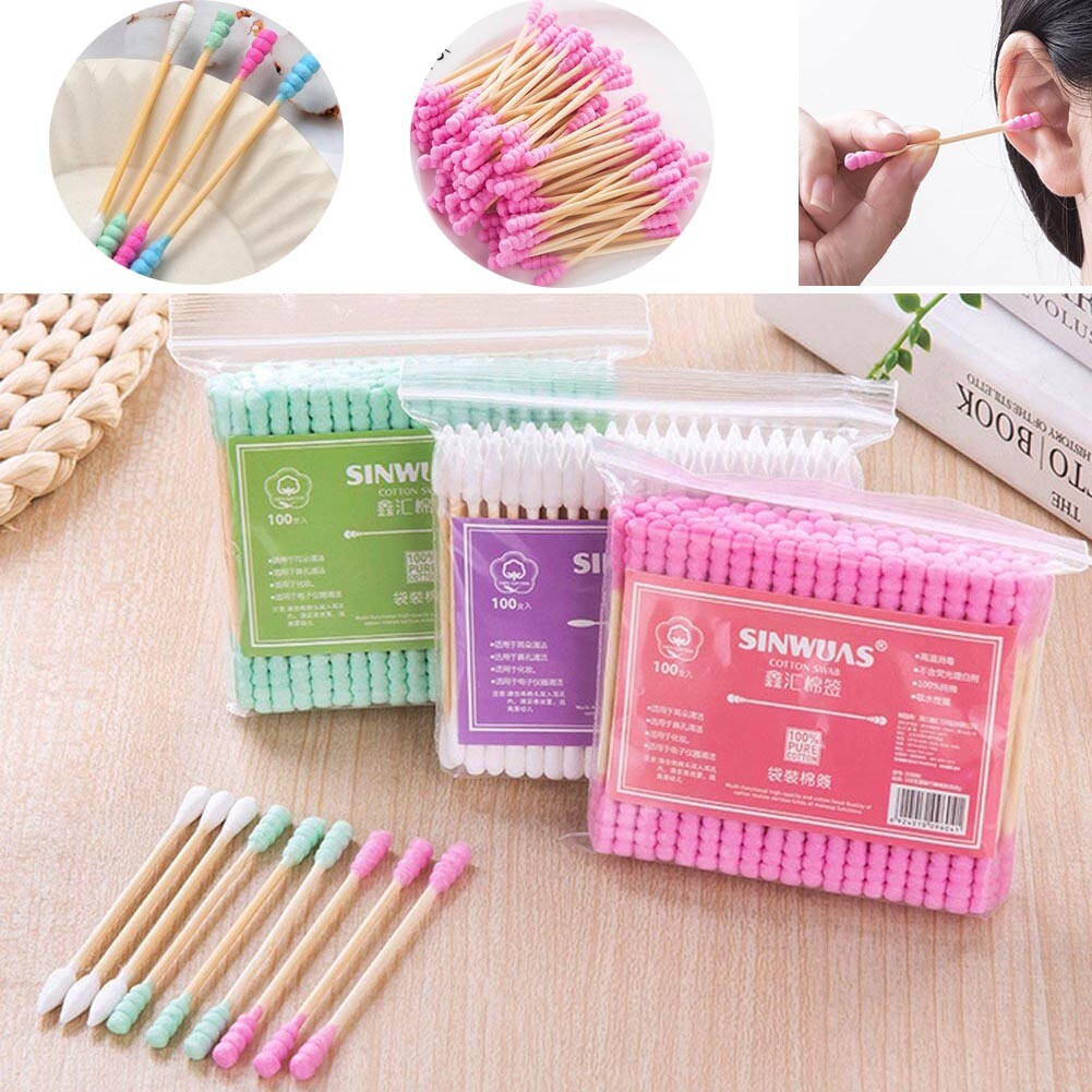 100x Cotton Swabs Swab Q-tips Wood Wooden Handle Cleaning Applicators Cosmetic