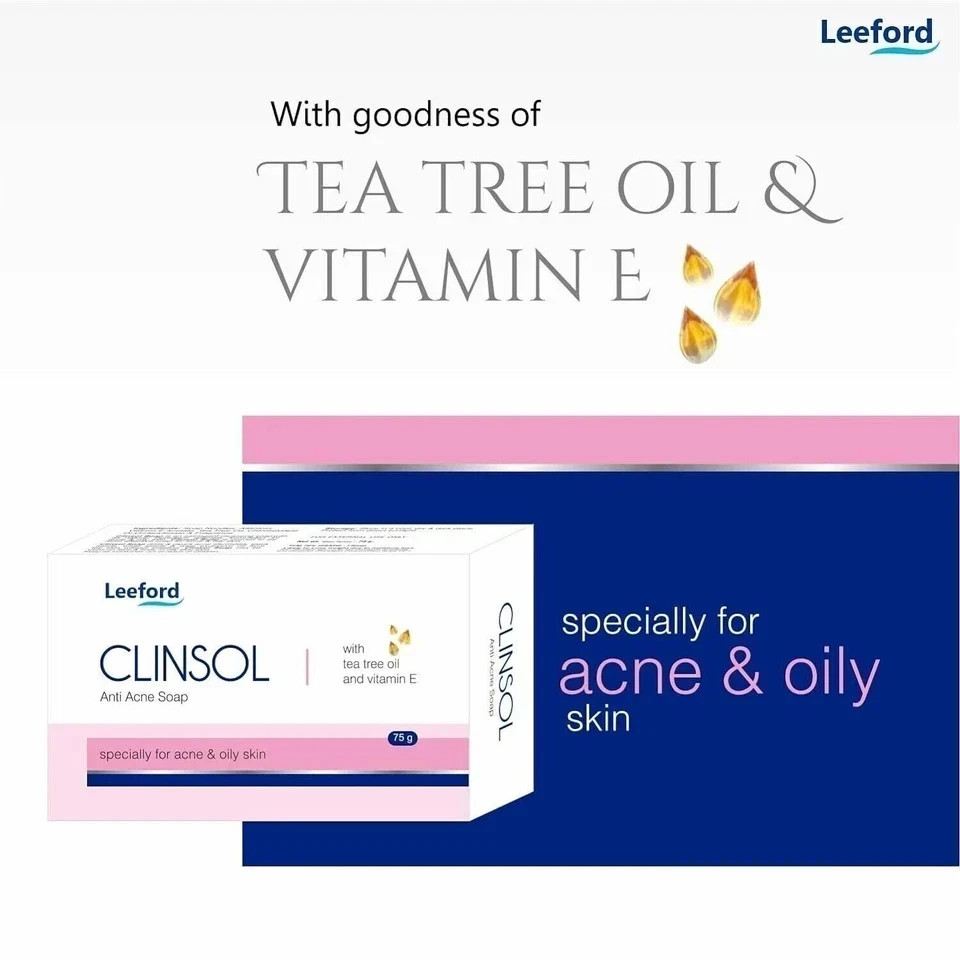 CLINSOL SOAP PACK OF 4 (75G EACH) BEST FOR ACNE & OILY SKIN ENRICHED TEA TREE