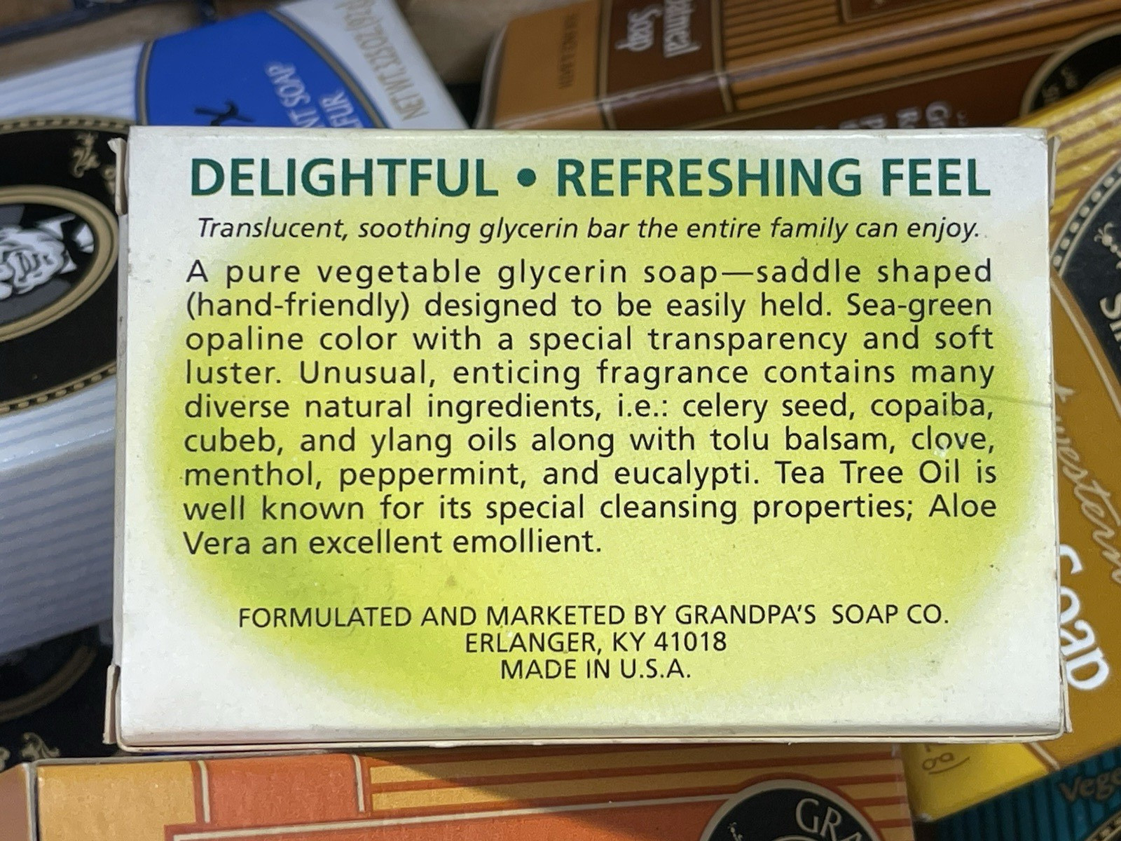 Grandpa’s Glycerin Green Mint Soap Savon with Tea Tree Oil & Aloe Vera 3oz
