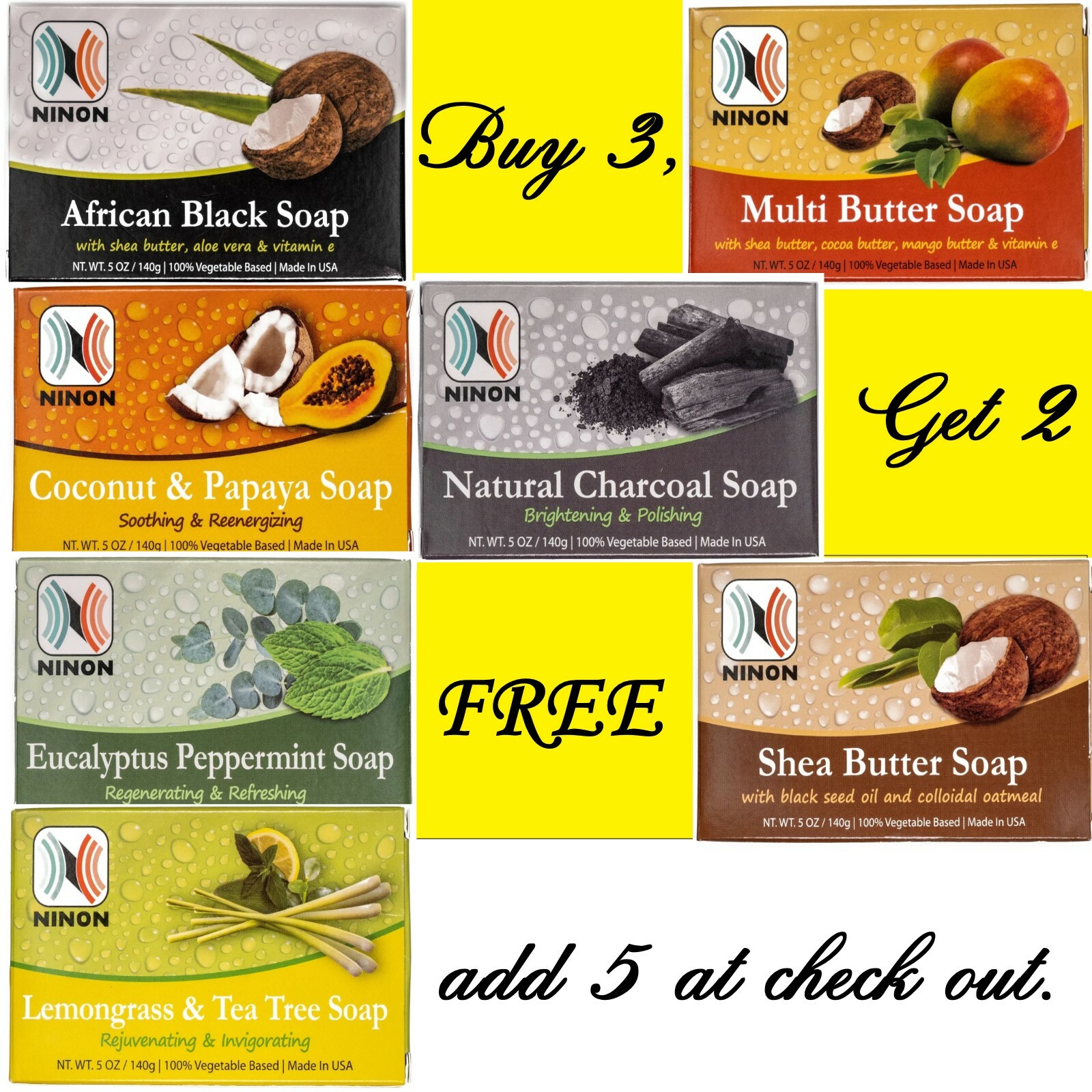 Ninon Natural African Black, Shea Butter, Multi Butter Soap 5oz Vegetable Based