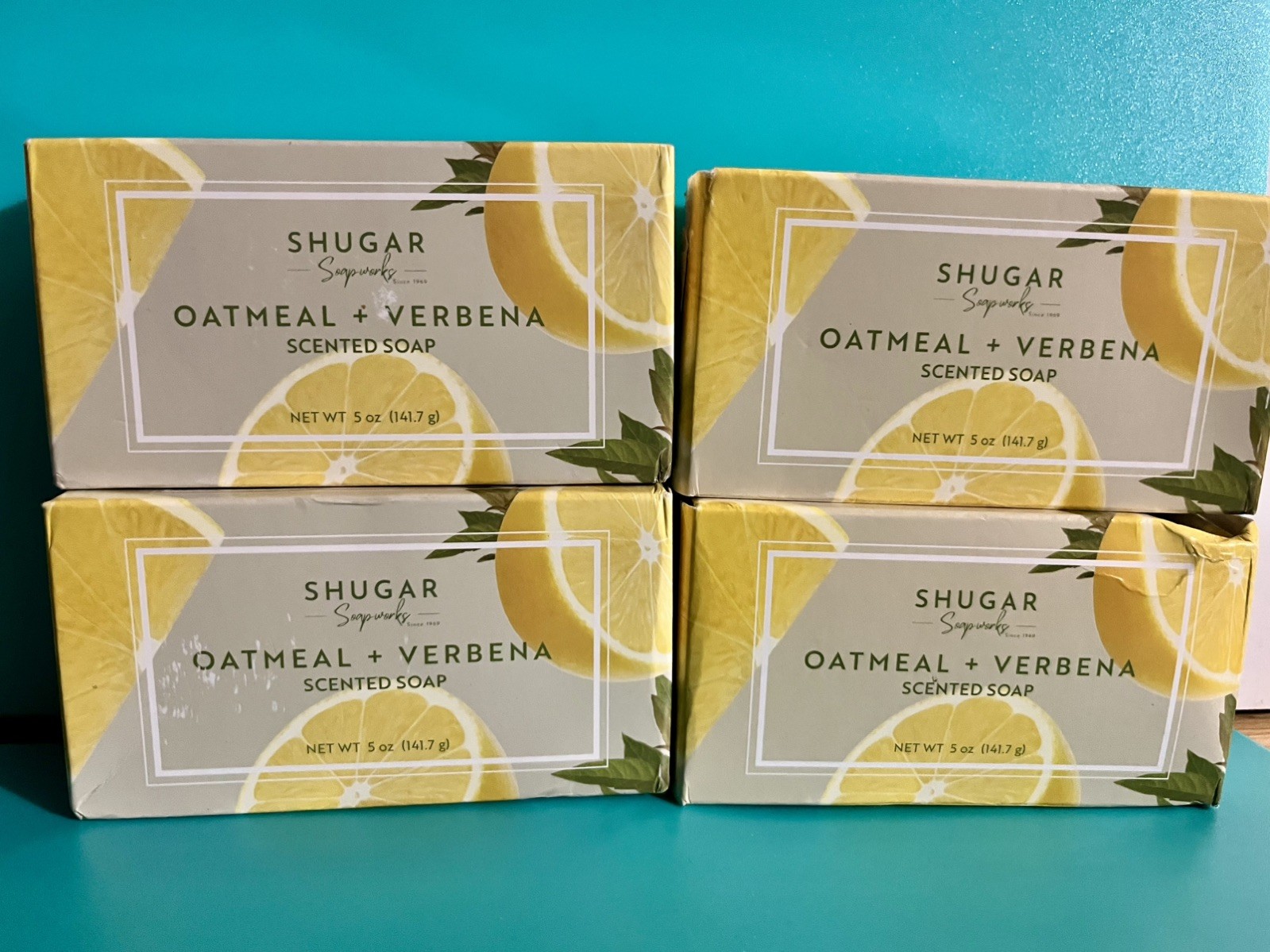 4 Pks Shugar Soapworks Oatmeal & Lemon Verbena Jumbo Bar Soap VEGAN 5 OZ
