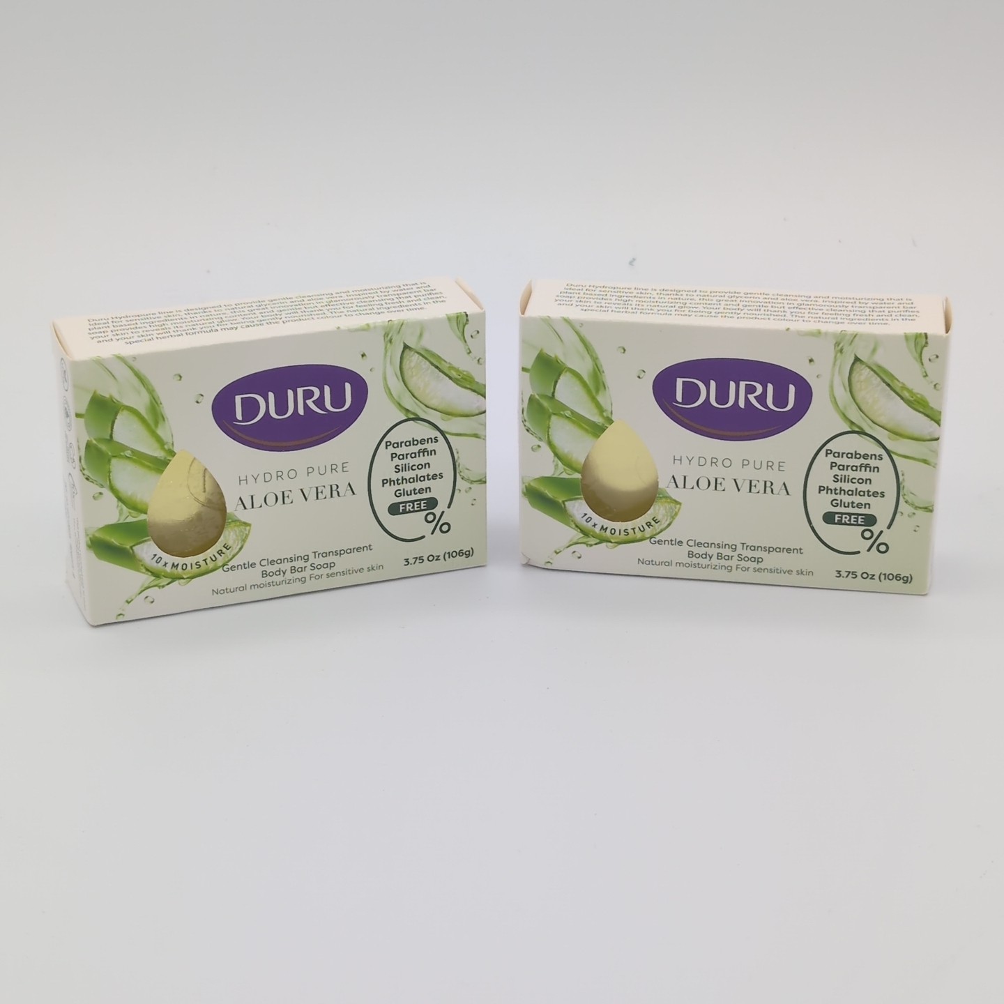 2x DURU ALOE VERA Hydropure Gentle Cleansing Body Bar Soap 3.75oz Ea.