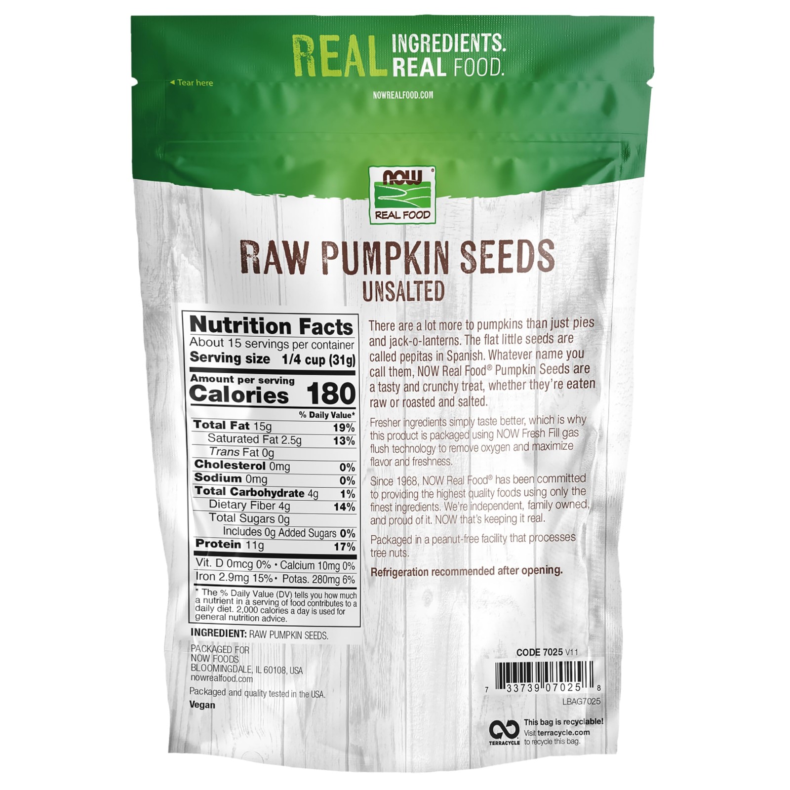 NOW Foods, Pumpkin Seeds, Raw and 1 Pound (Pack of 1), Medium to Dark Green