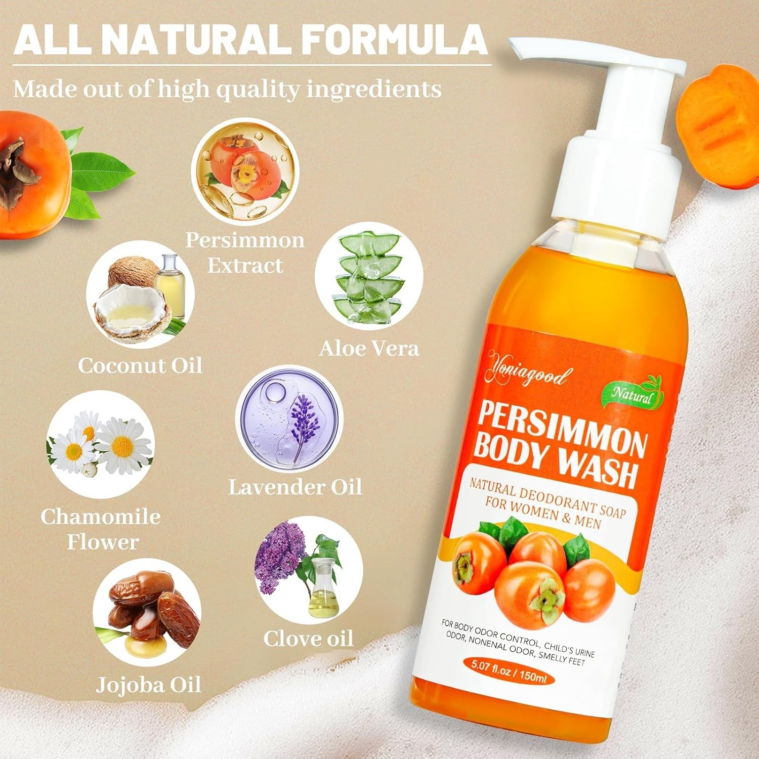 2 PCS Persimmon Body Wash for Strong Odor Control, Natural Persimmon Soap Bar Ol