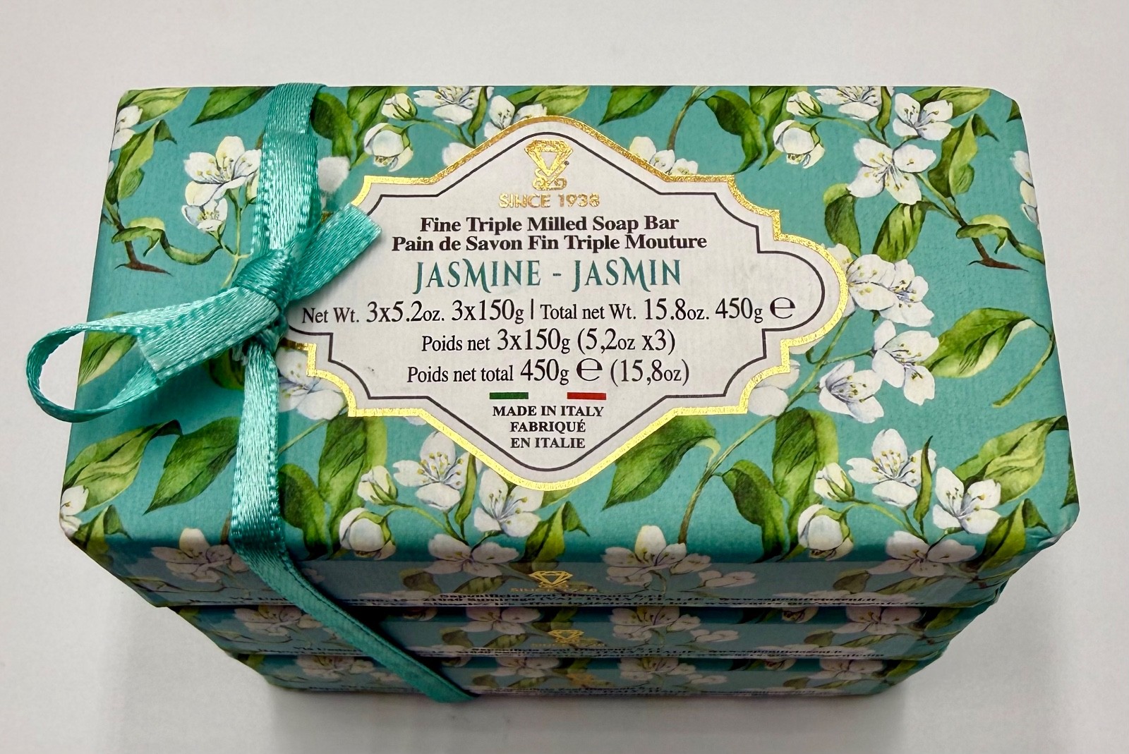 Zeni Jasmine Triple Milled Soap Bars 3x 5.2oz Made in Italy Total 15.8oz + 1 Bag