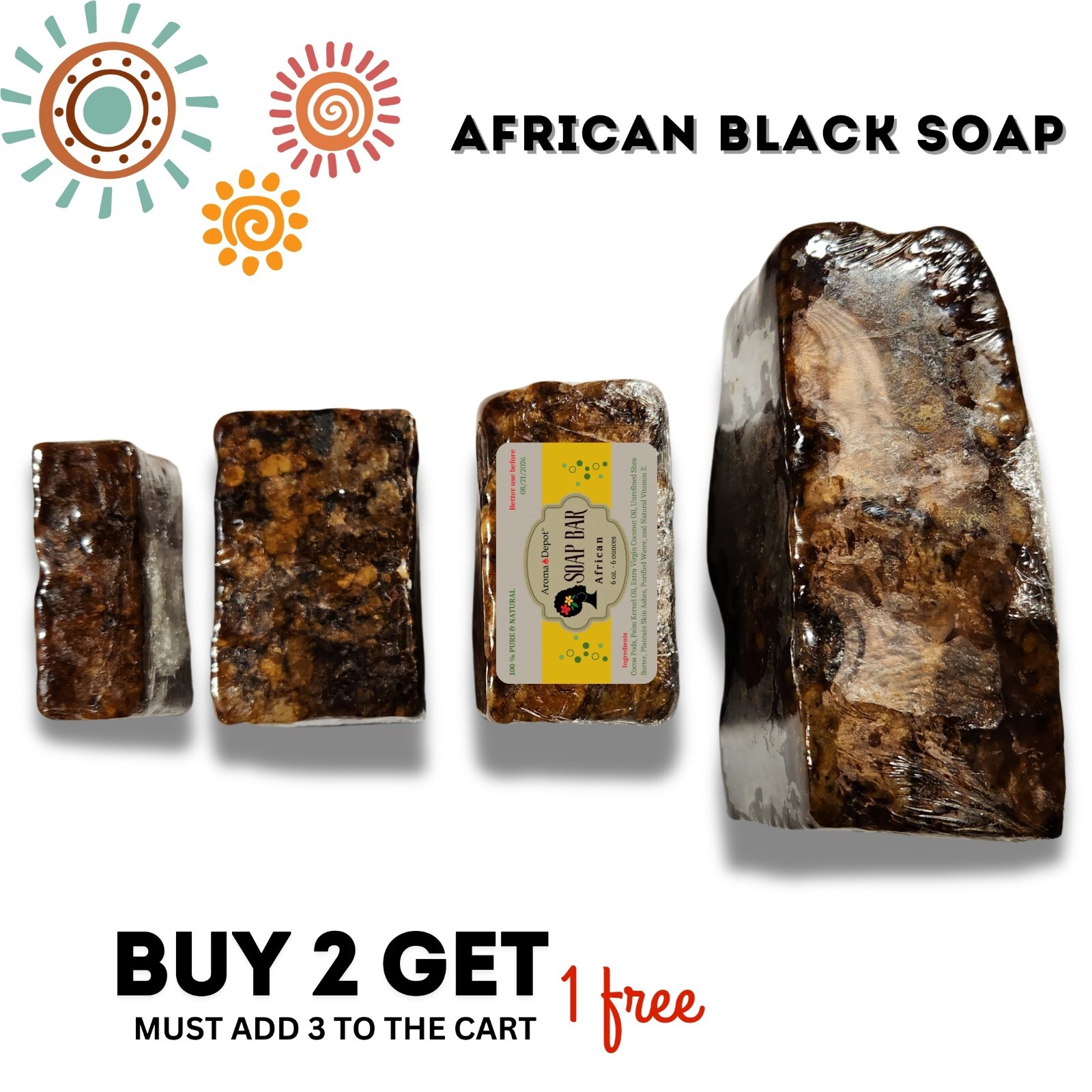 Raw African Black Soap Bar 2 oz. 100% Raw Organic Natural Unrefined Wholesale