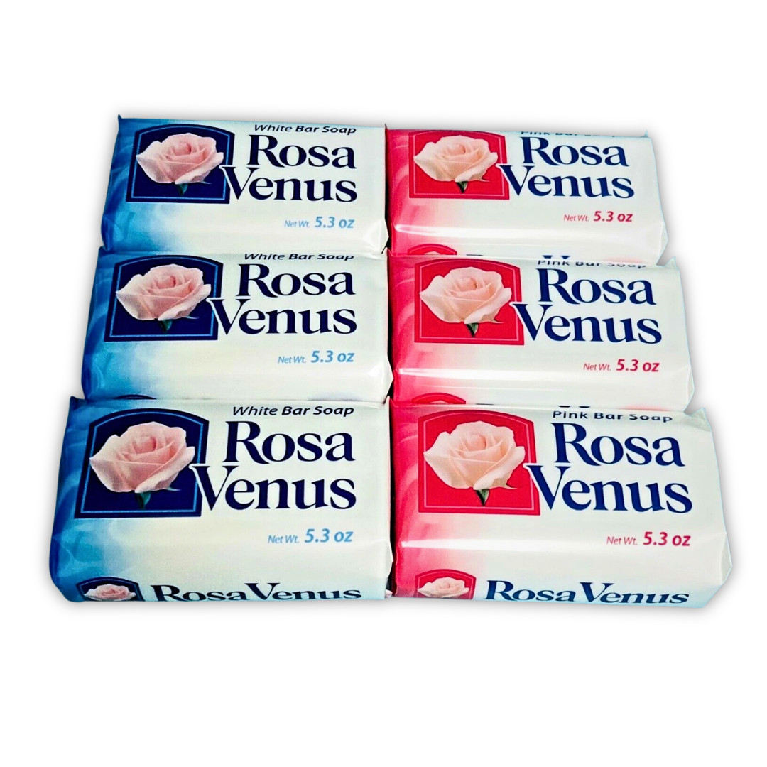Rosa Venus Bar Soap 5.3 oz – White & Pink Bars | Mixed Lot (6 Bars Total)