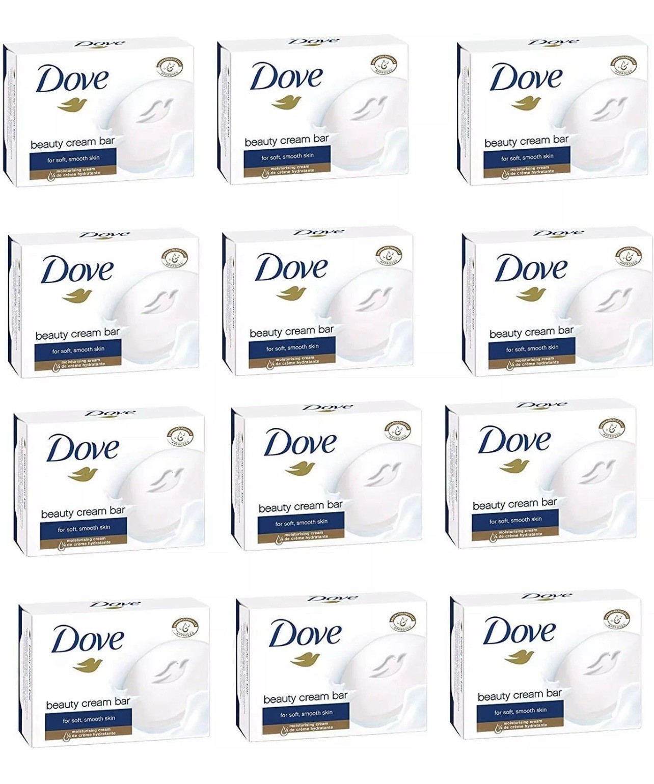Dove Soap Bar Original White Beauty Cream Bar 90g (3.17oz) 12 Pack