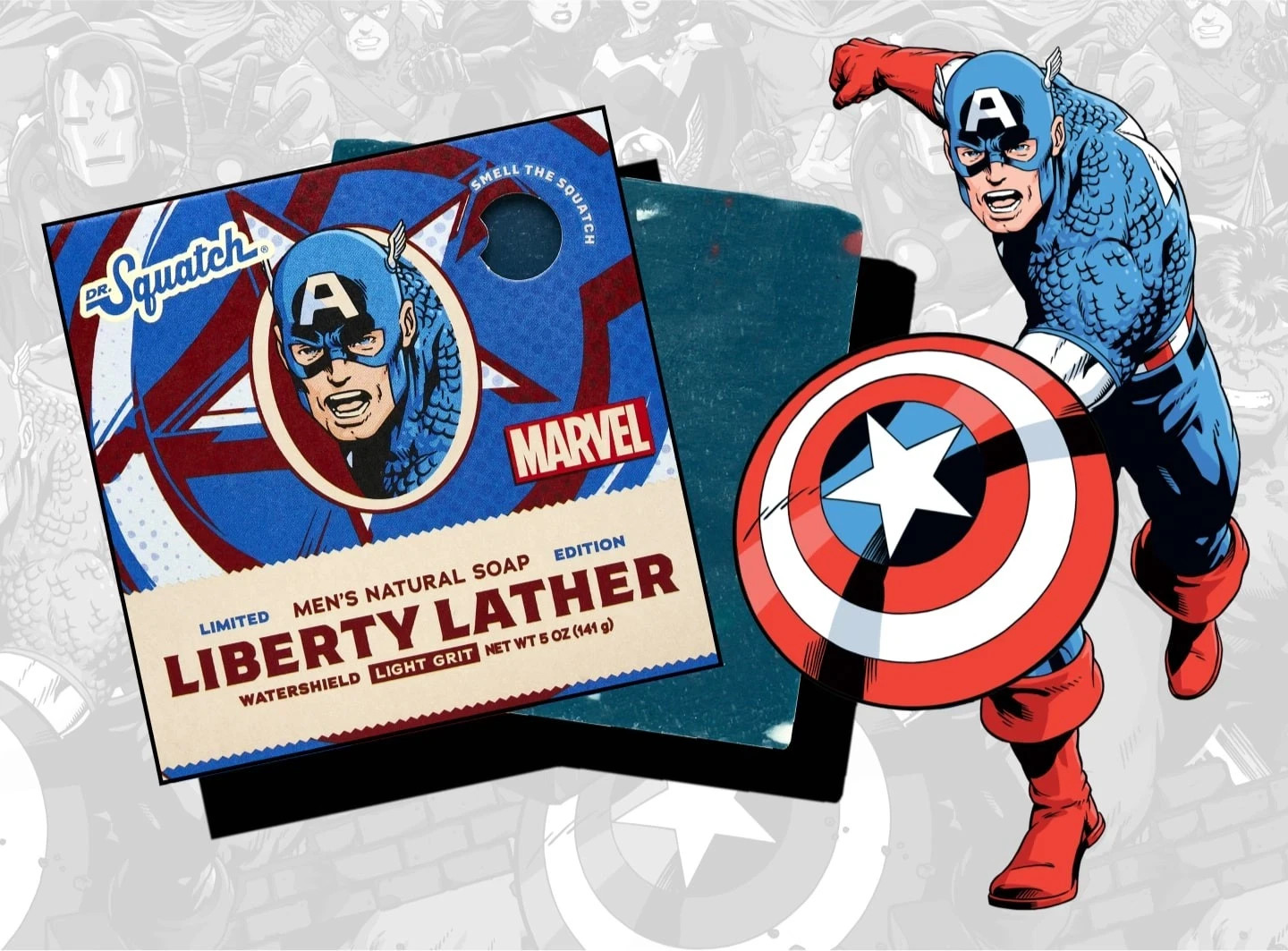 NIB~ Dr Squatch Marvel Soap Bar Liberty Lather Captain America 5 oz Mens AX3