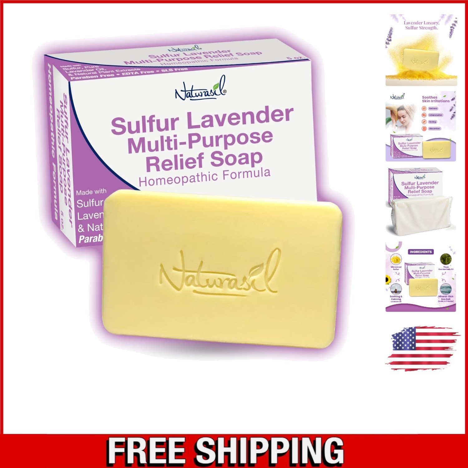 Gentle Sulfur Lavender Soap Bar for All Skin Types – 5 oz, Kids & Adults Safe