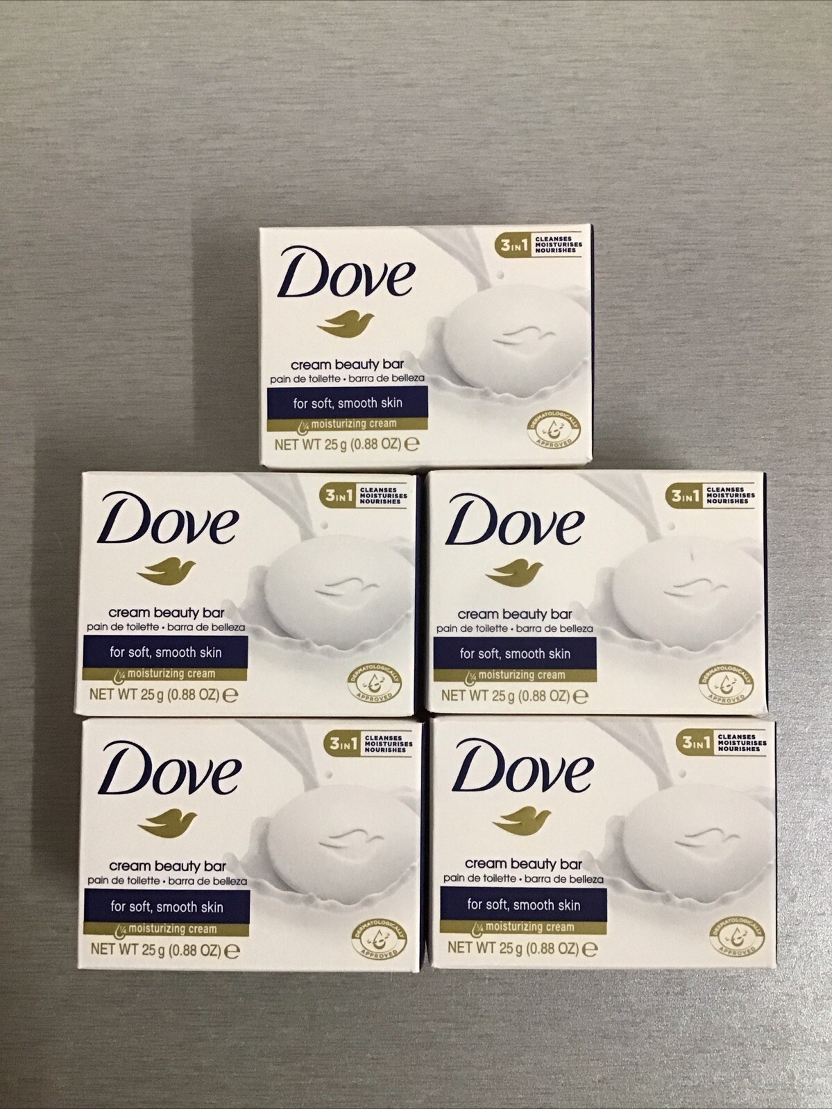 5 Pk Dove Cream Beauty Bar Travel Size 0.88oz / 25g each, Hotel
